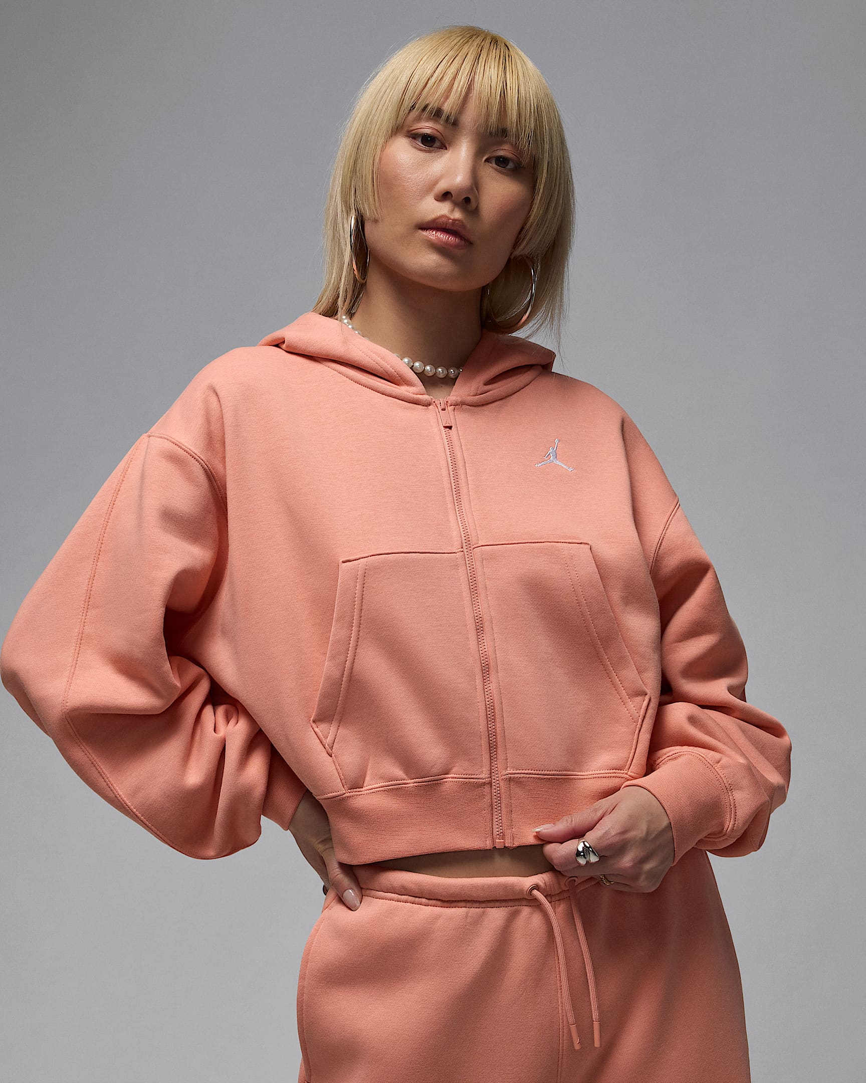 Sudadera con gorro cropped de cierre completo para mujer Jordan Brooklyn Fleece - Raíz de Rubia claro/Blanco