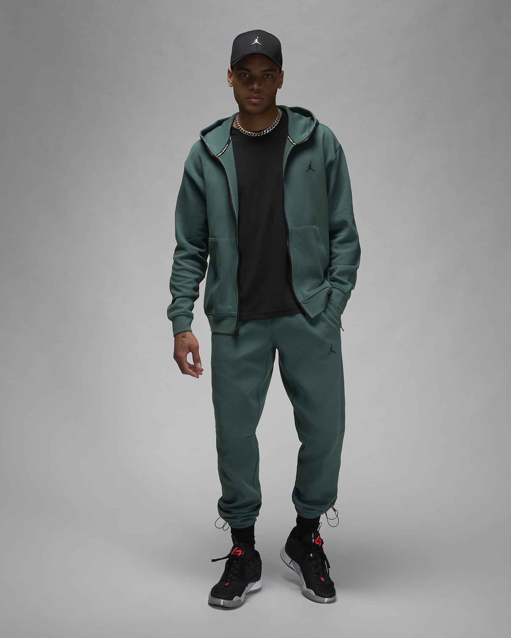 Felpa in fleece con cappuccio e zip a tutta lunghezza Dri-FIT Jordan Sport Hoop Fleece – Uomo - Oxidized Green/Nero