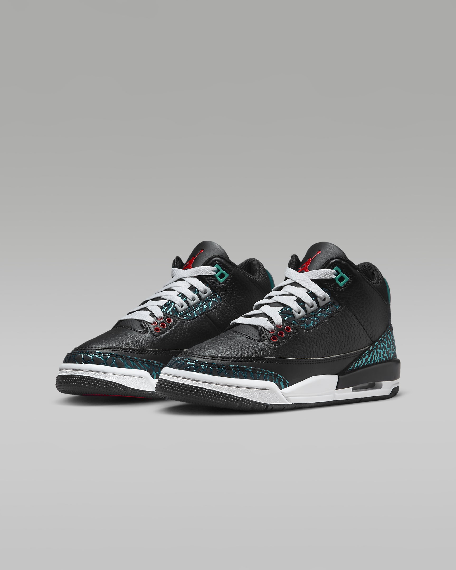 รองเท้าเด็กโต Air Jordan 3 Retro - ดำ/Hyper Jade/ขาว/Siren Red