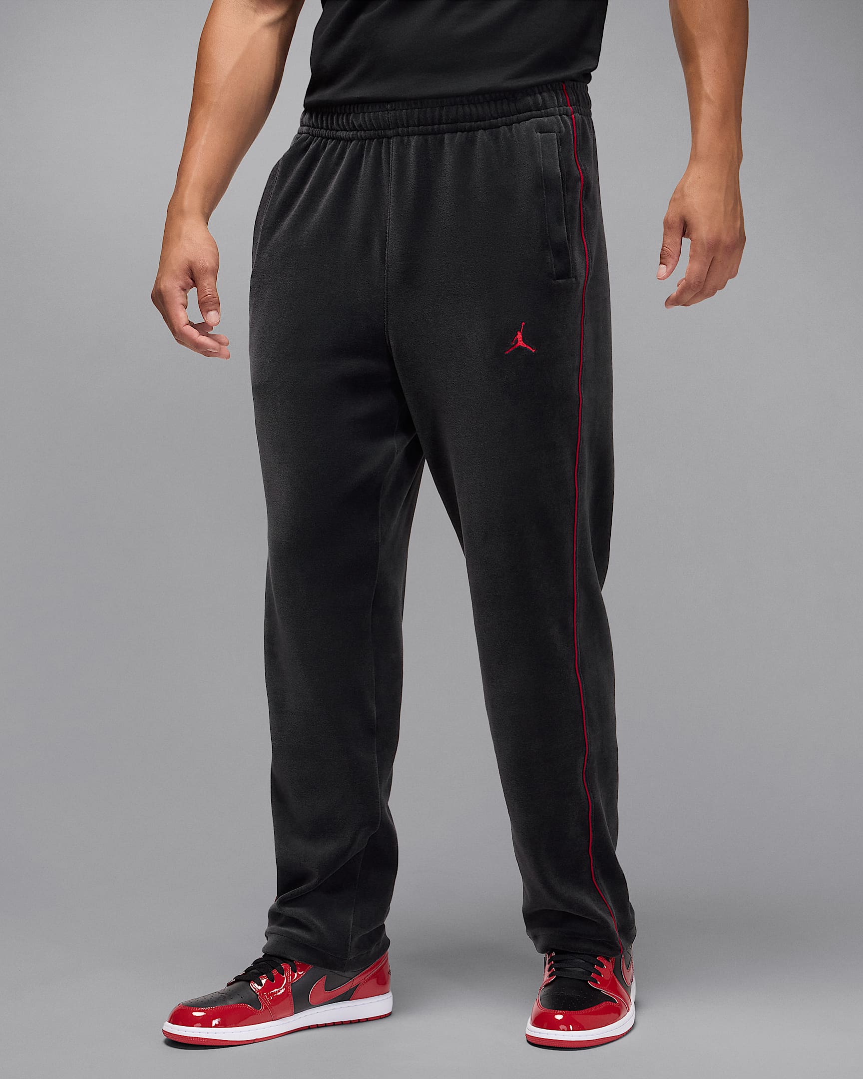 Jordan Brooklyn Men's Velour Tracksuit Bottoms - Black/Gym Red
