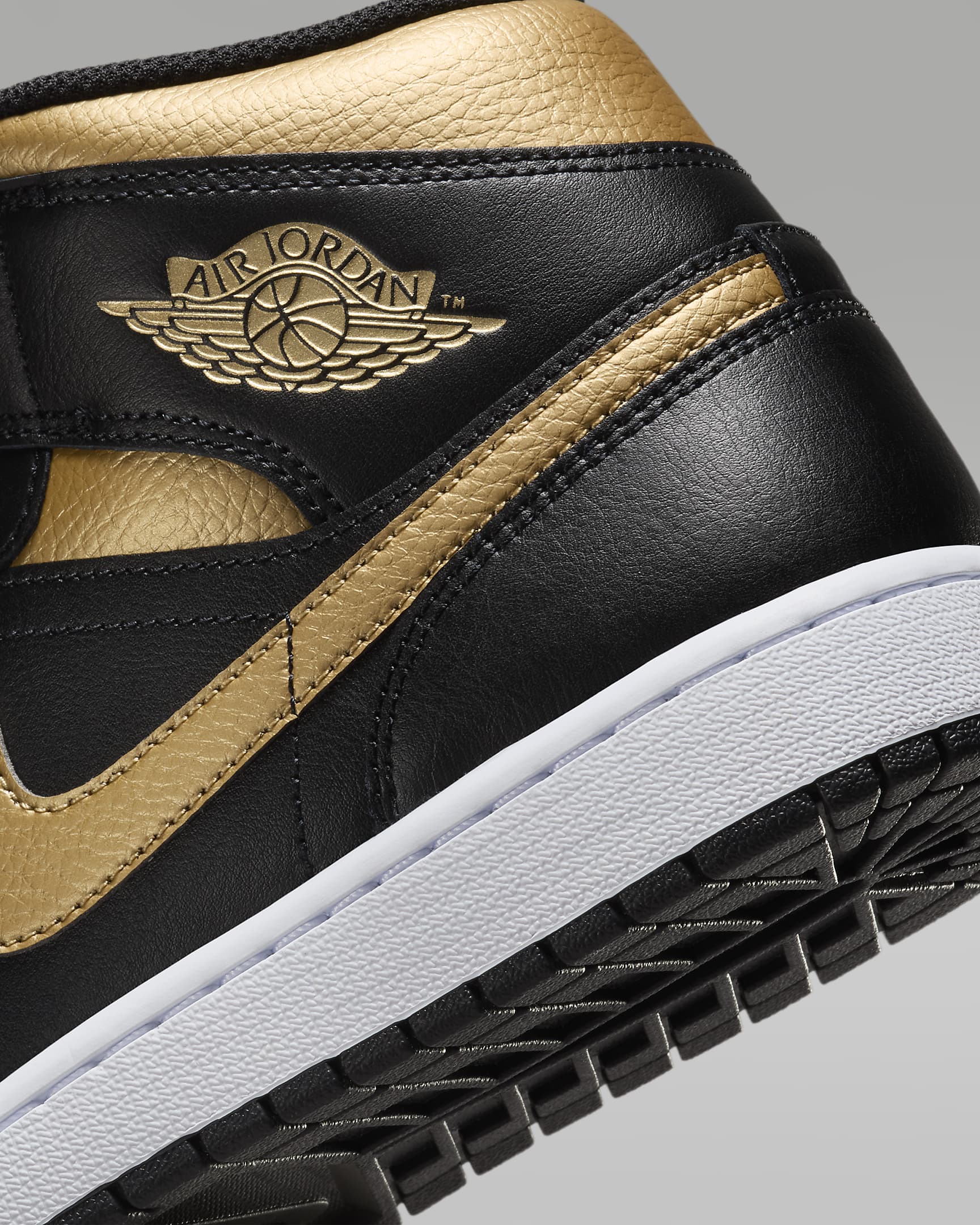 Air Jordan 1 Mid Shoes - Black/White/Metallic Gold