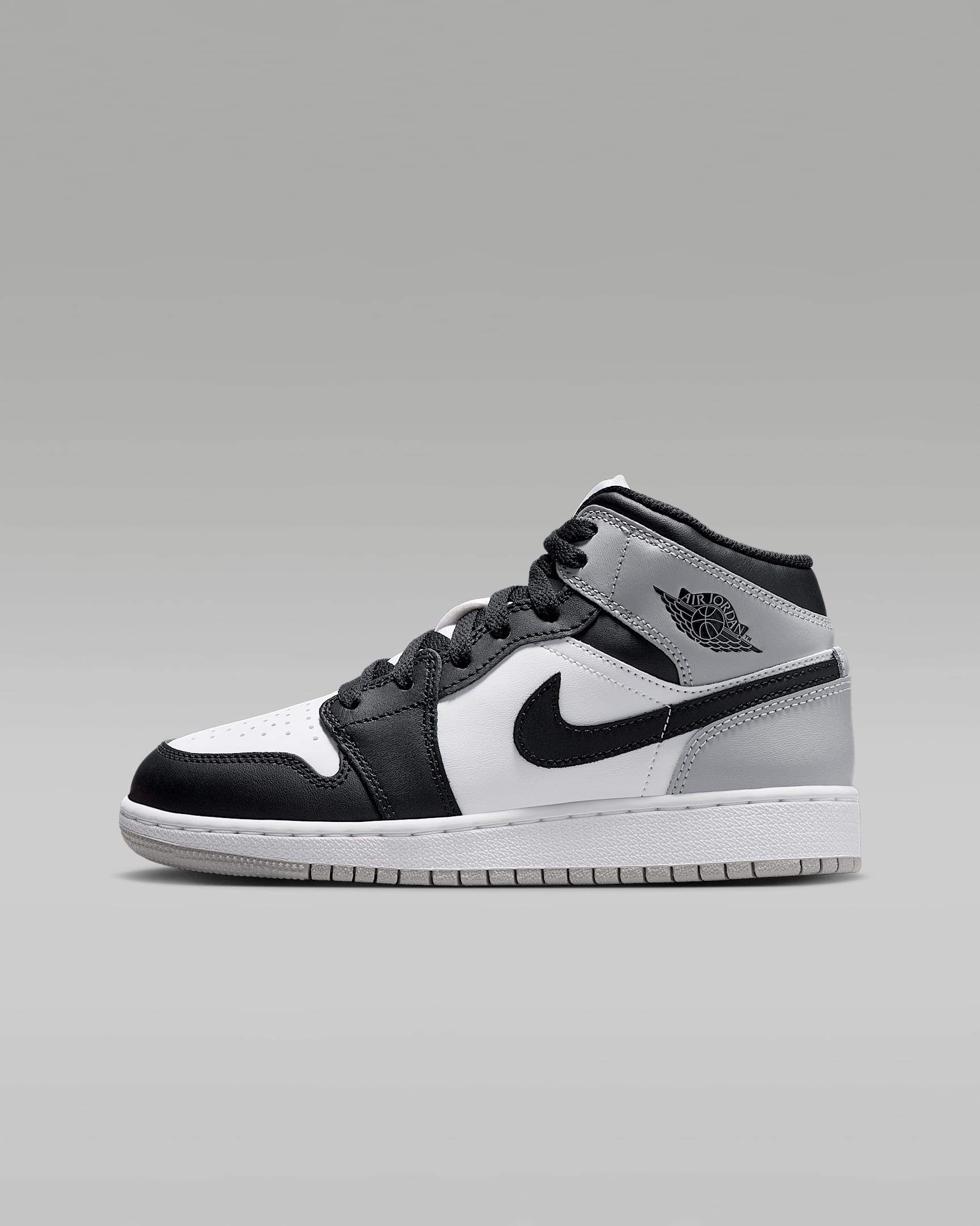 Air Jordan 1 Mid Big Kids' Shoes - White/Light Smoke Grey/Black