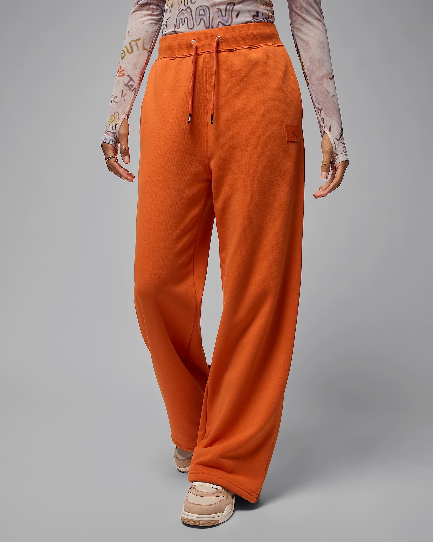 Jordan Flight Fleece Women's French Terry Open-Hem Trousers - Starfish/Campfire Orange