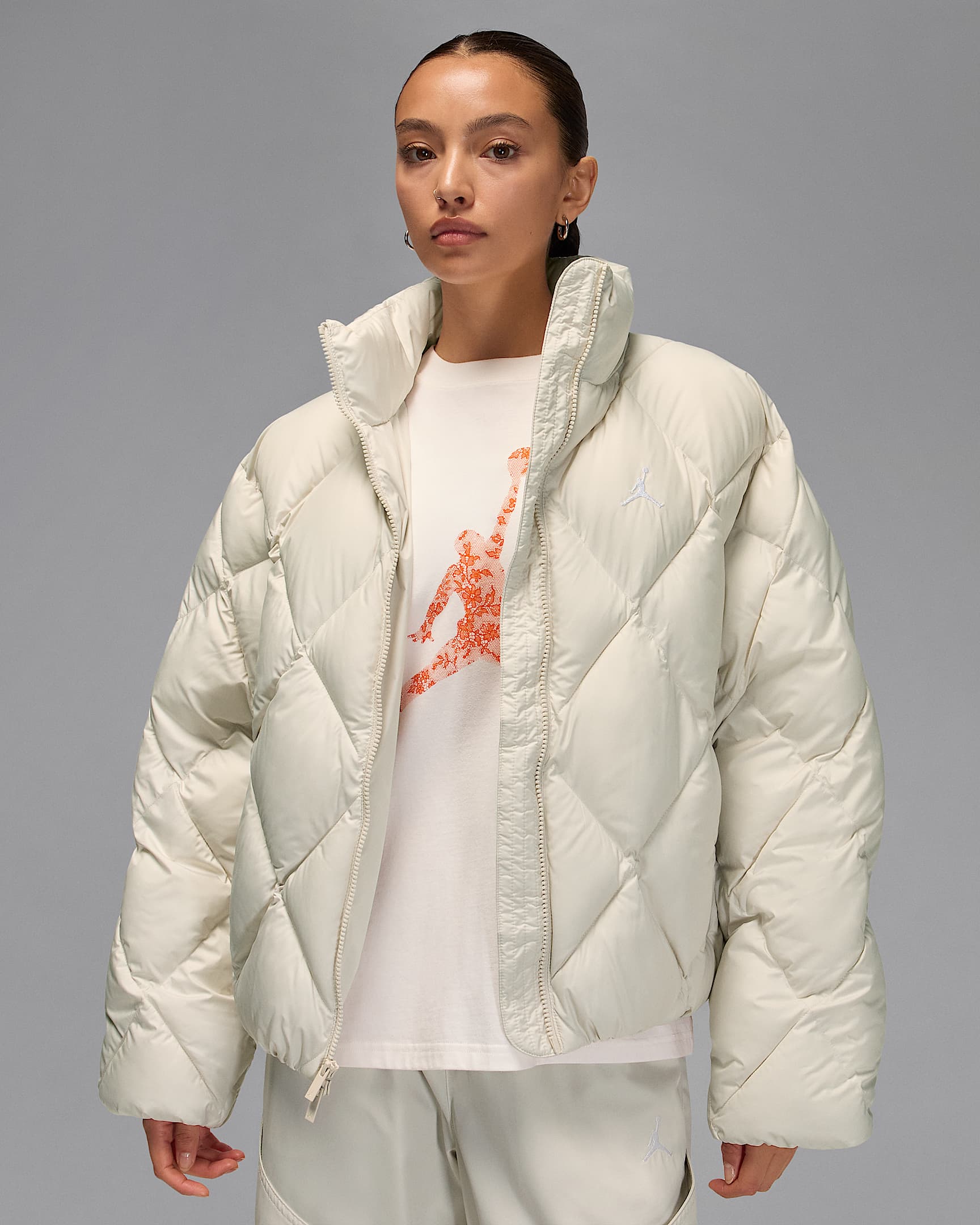 Chamarra acolchada para mujer Jordan Brooklyn - Marrón verdoso claro/Blanco