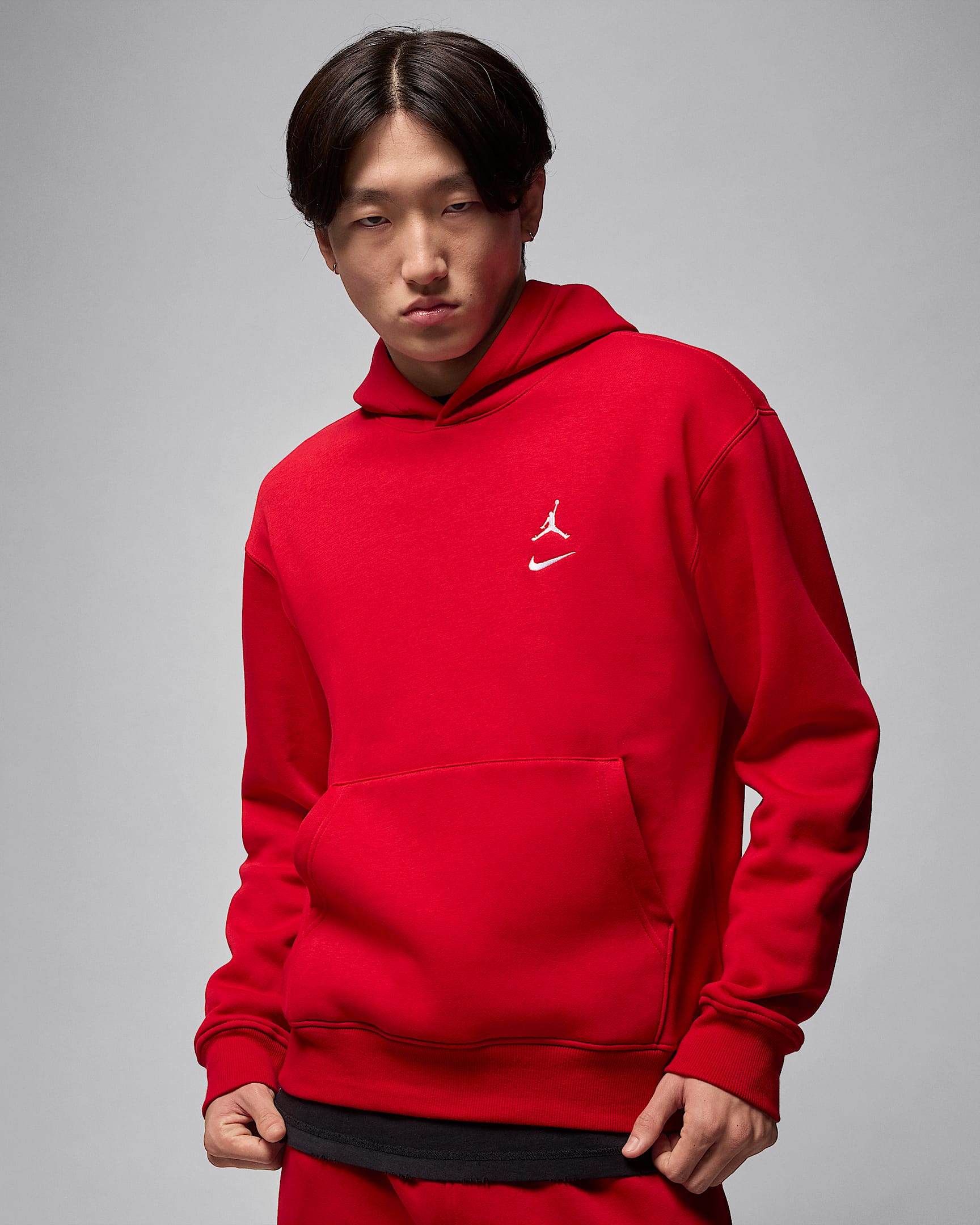 Jordan Brooklyn Fleece-hættetrøje til mænd - Gym Red/hvid