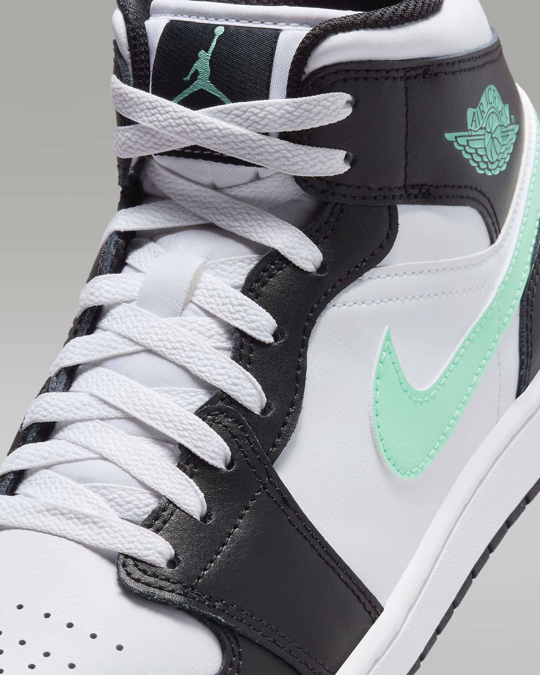 Air Jordan 1 Mid Men's Shoes - White/Black/Green Glow