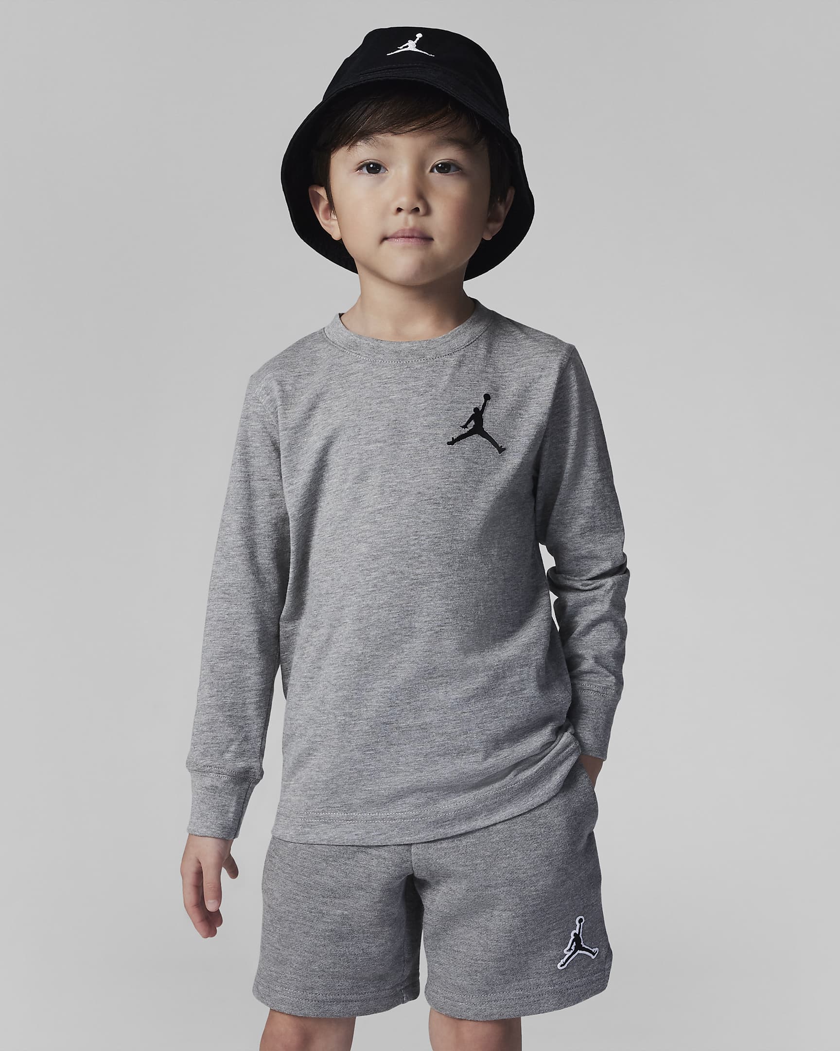Playera de manga larga bordada para niños de preescolar Jordan Jumpman Air - Carbono jaspeado