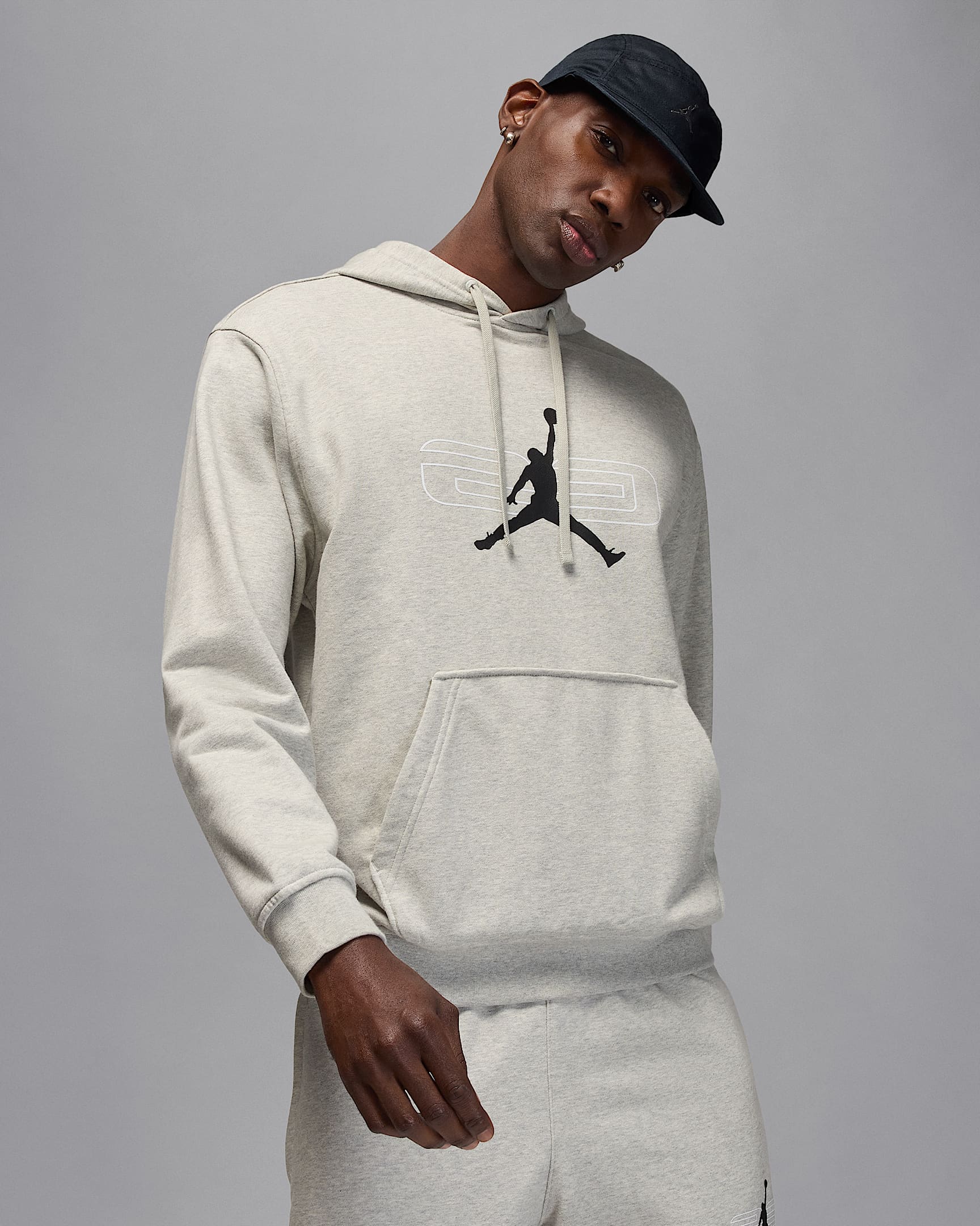 Sudadera con gorro sin cierre de tejido Fleece para hombre Jordan Sport Crossover - Gris jaspeado/Blanco/Negro