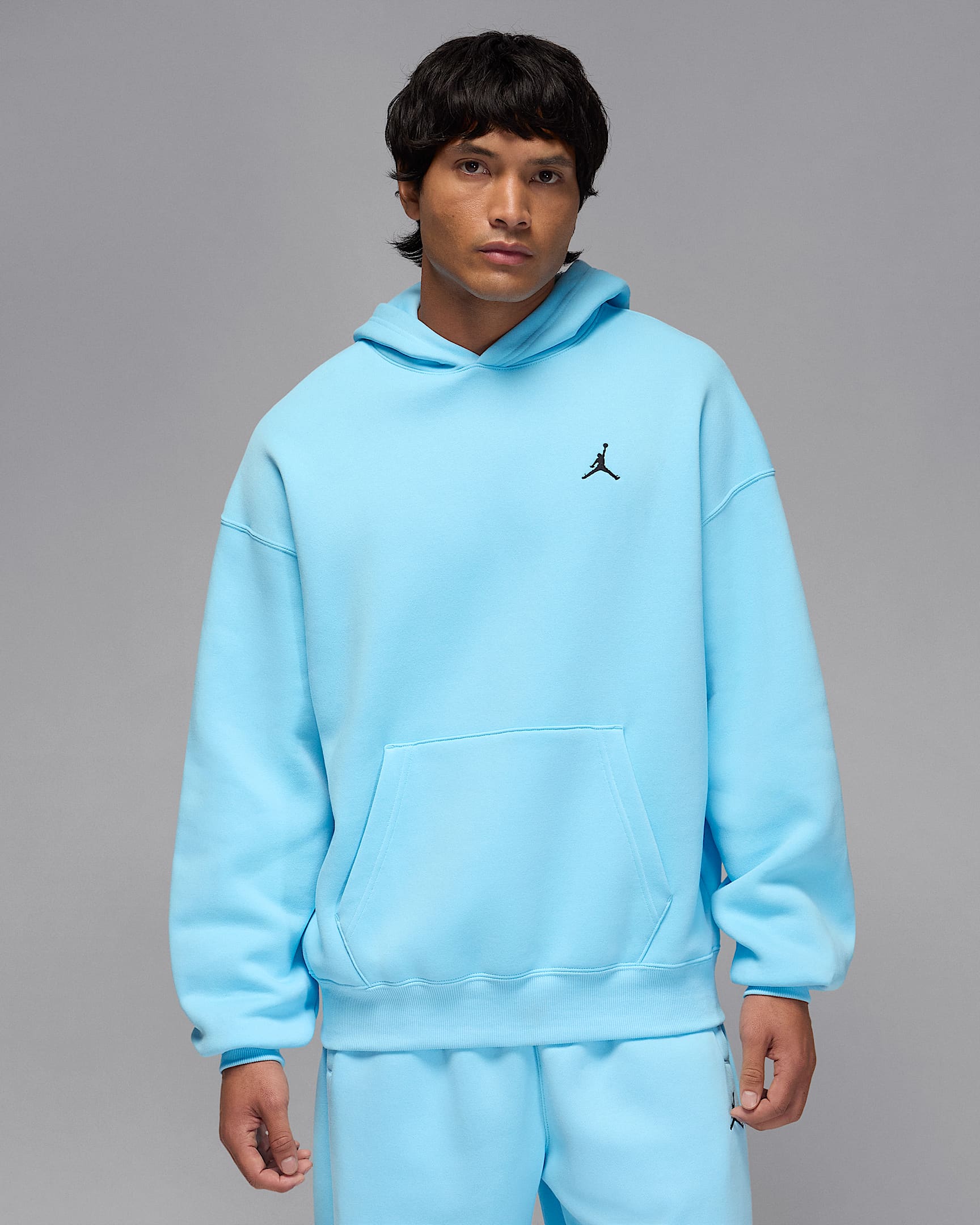 Jordan Brooklyn Fleece Men's Oversized Pullover Hoodie - Blue Chill/Black