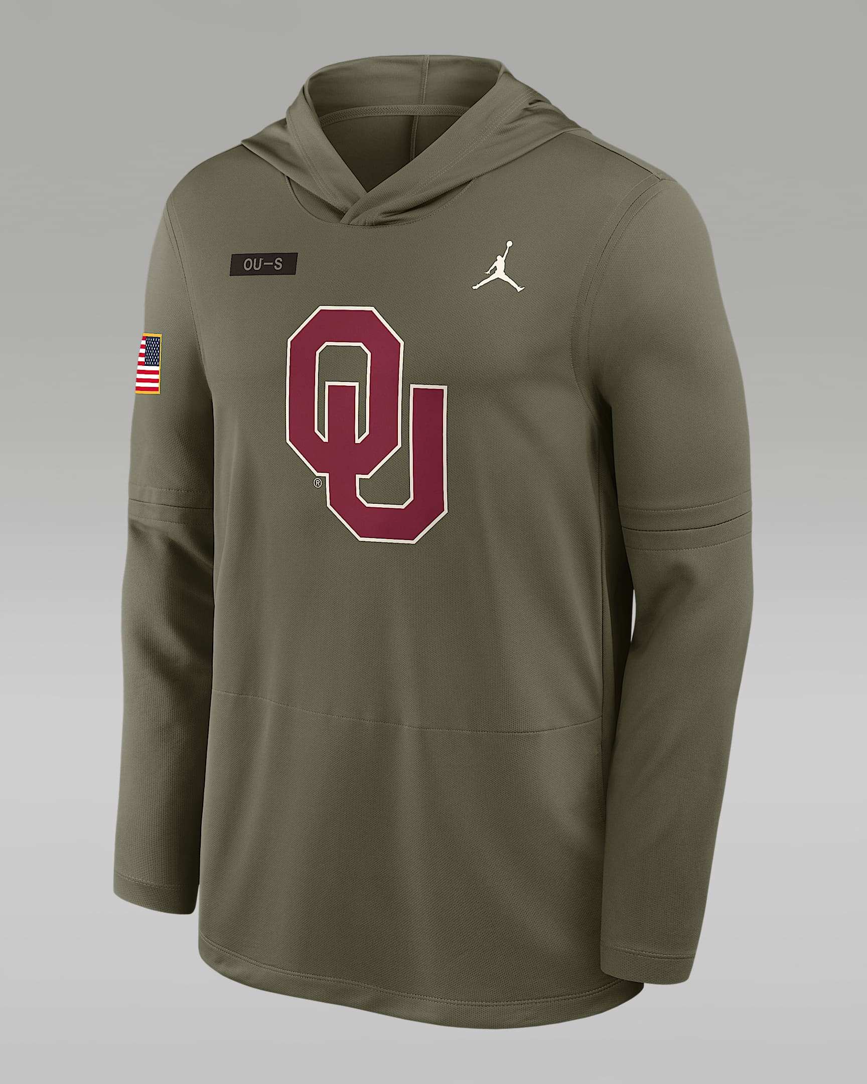 Oklahoma 2025 Military Appreciation Men's Jordan Brand Dri-FIT College Long-Sleeve Hooded Top - Olive