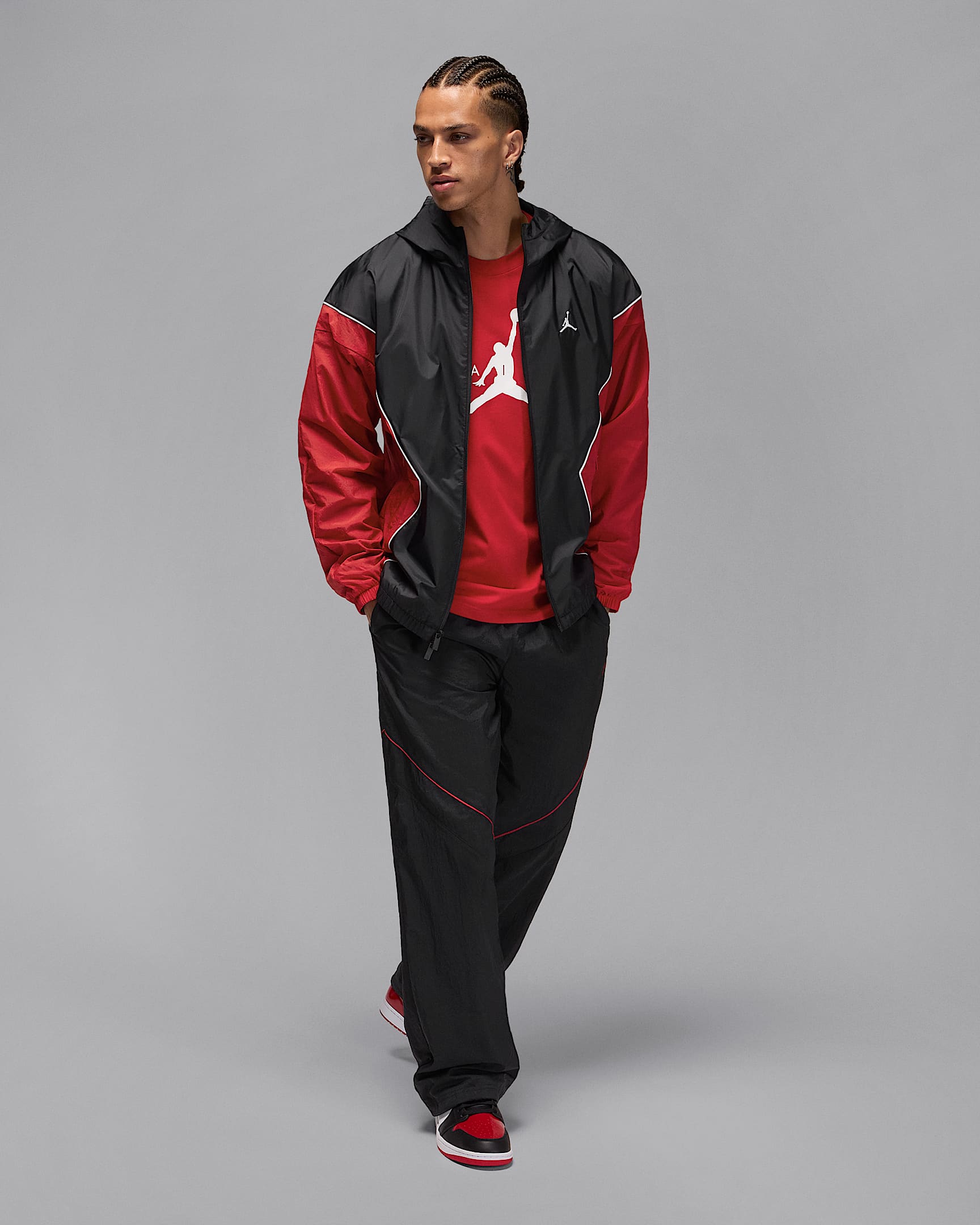 Jordan Brooklyn Men's Hooded Draft Jacket - Black/Gym Red/White/White