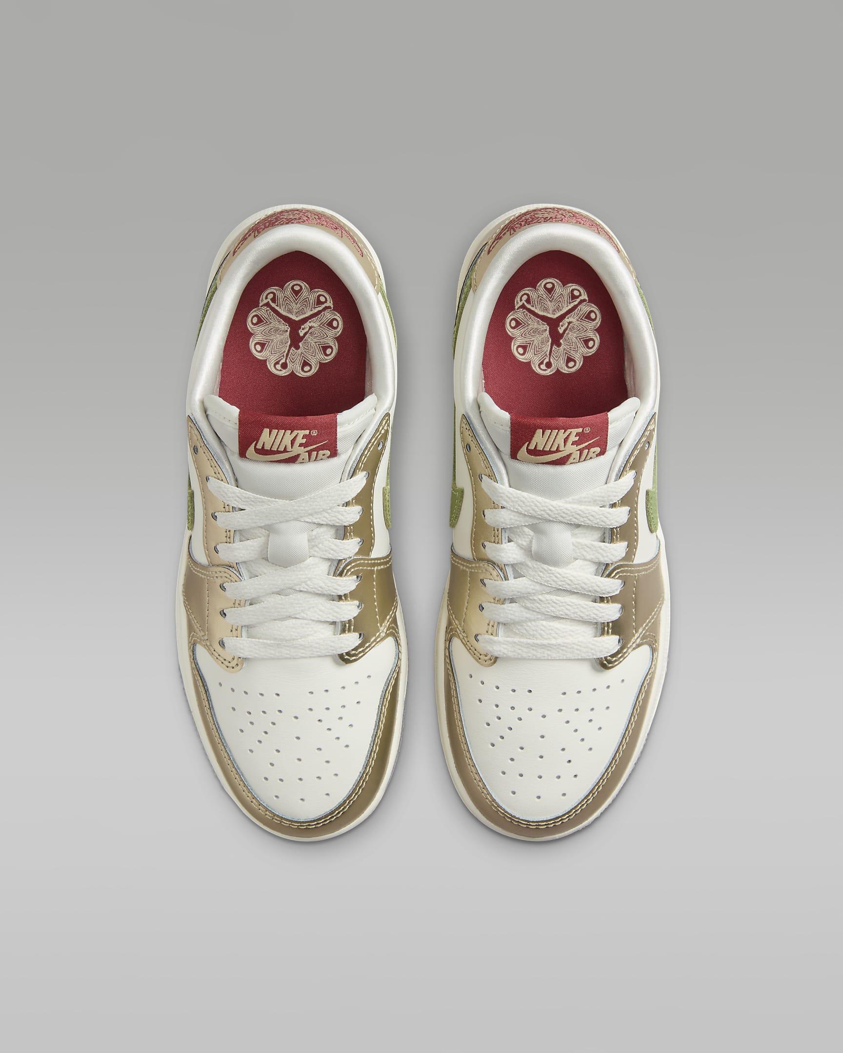 Air Jordan 1 Retro Low OG Chinese New Year Older Kids' Shoes - Sail/Metallic Gold Grain/Cedar/Oil Green