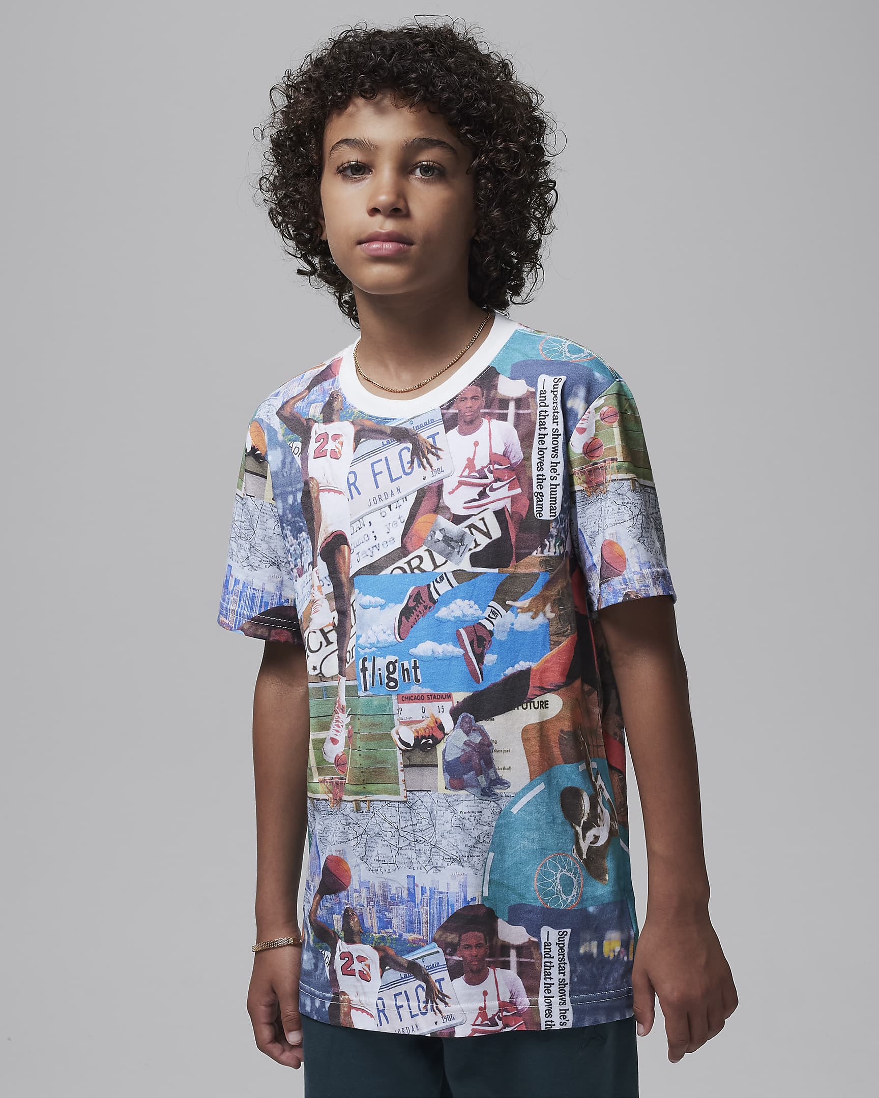 Playera con estampado de collage para niño talla grande Jordan MJ Brooklyn - Vela