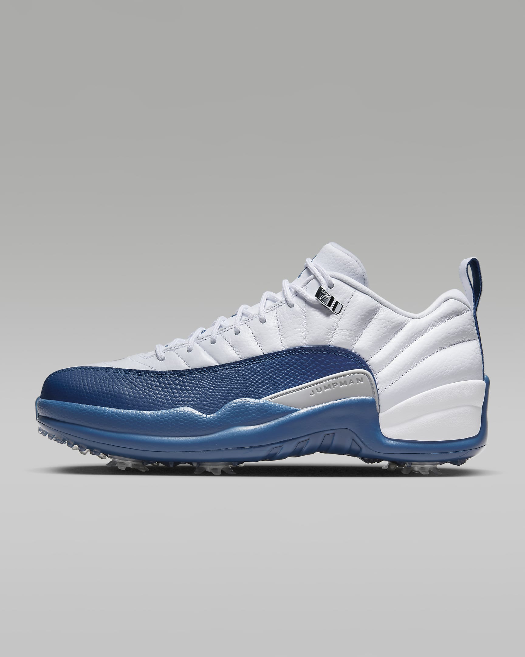 Air Jordan 12 Low Golf Shoes - White/Metallic Silver/Varsity Red/French Blue