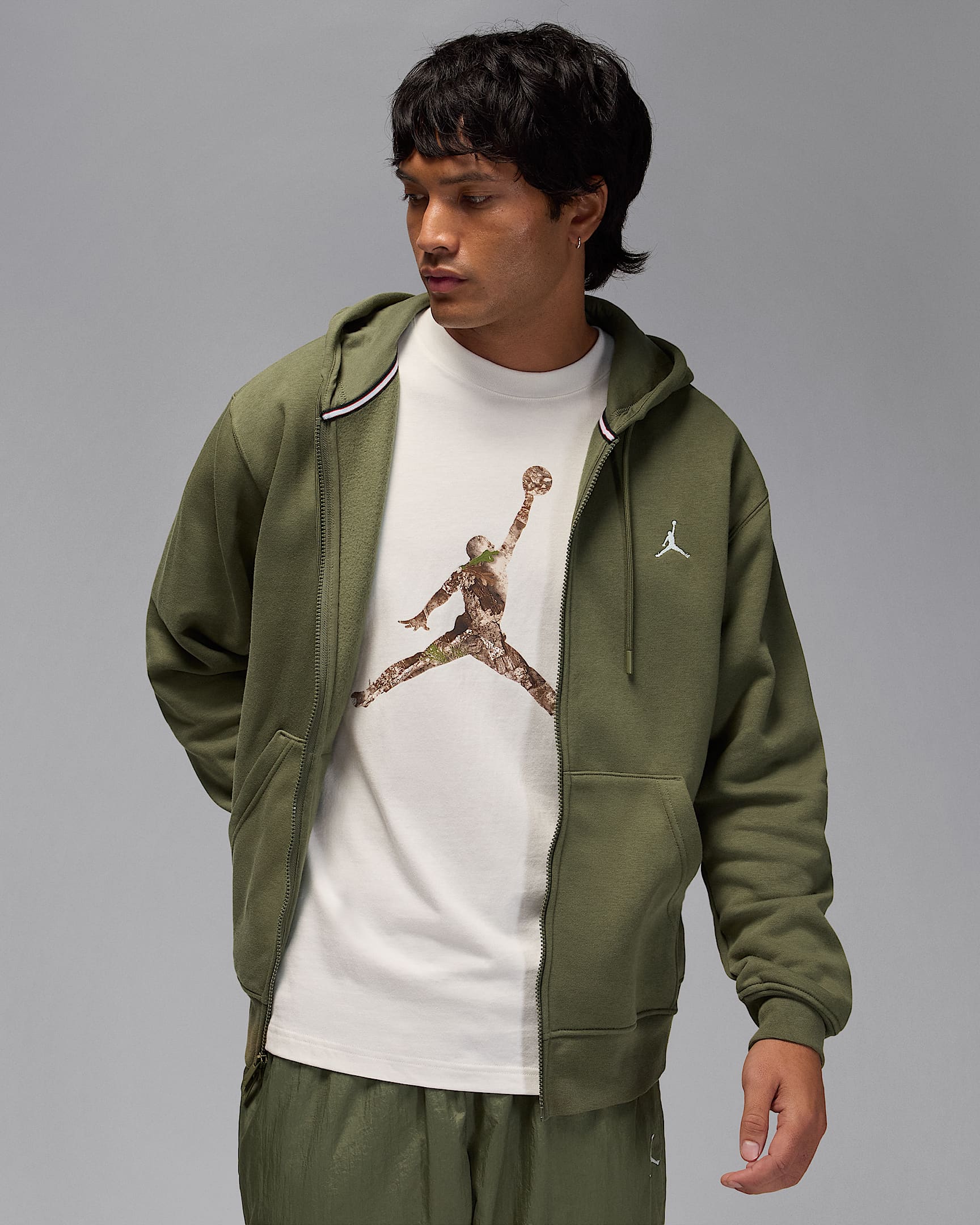 Jordan Brooklyn Fleece Men's Full-Zip Hoodie - Medium Olive/Sail