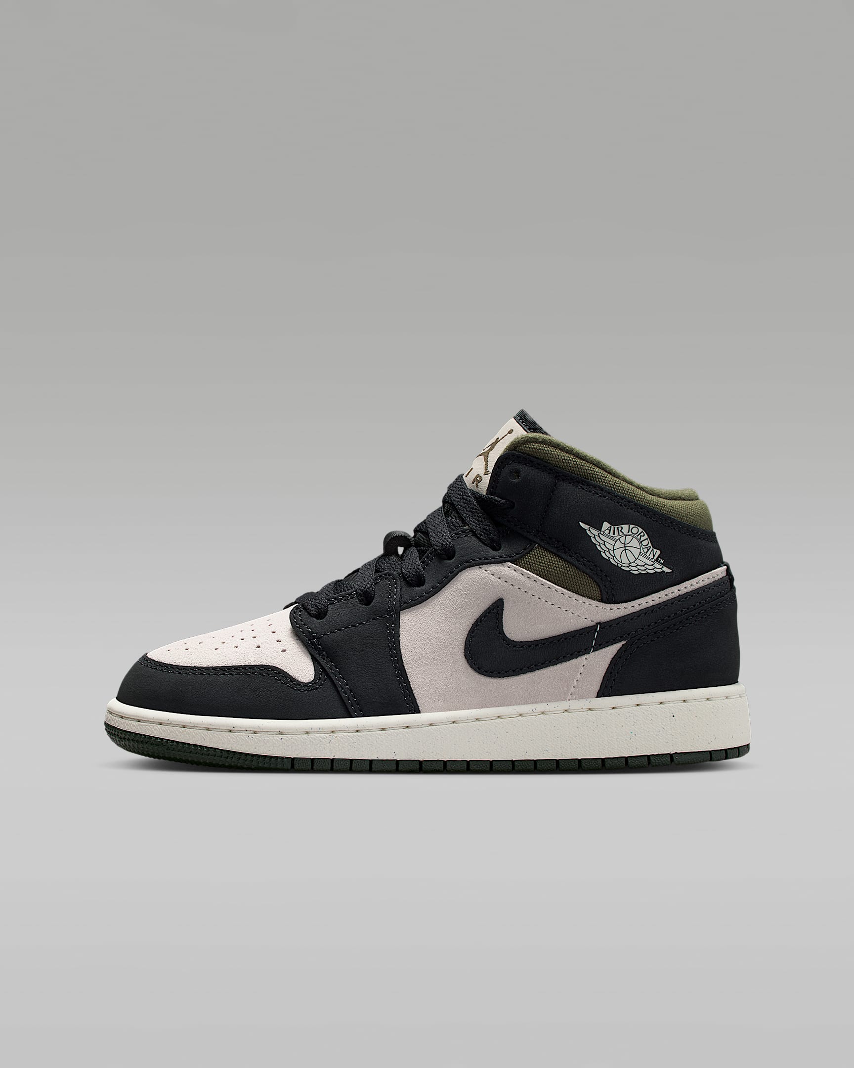 Air Jordan 1 Mid Big Kids' Shoes - Light Orewood Brown/Medium Olive/Sail/Off Noir