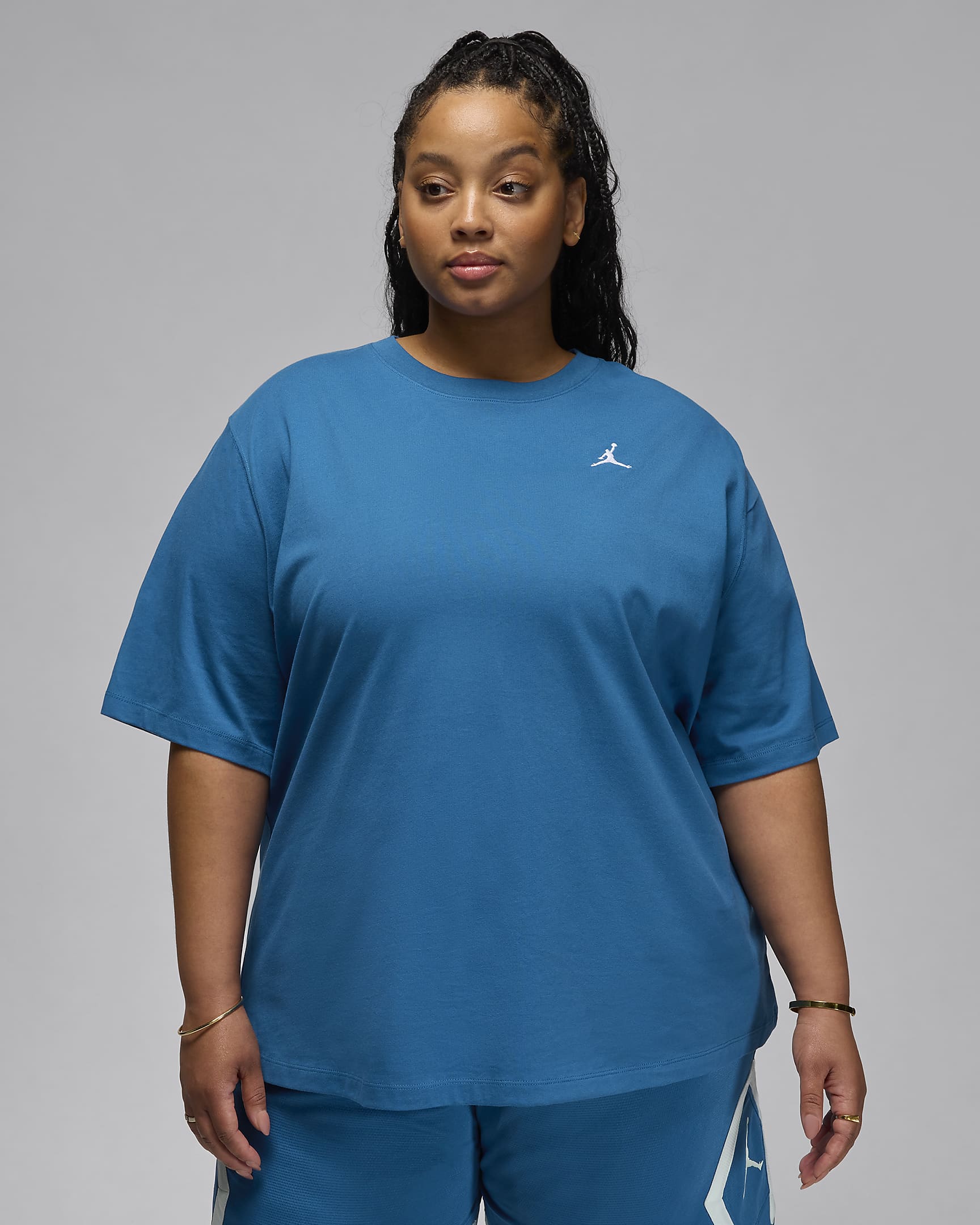 T-shirt Girlfriend Jordan Essentials (Plus size) – Donna - Industrial Blue/Bianco