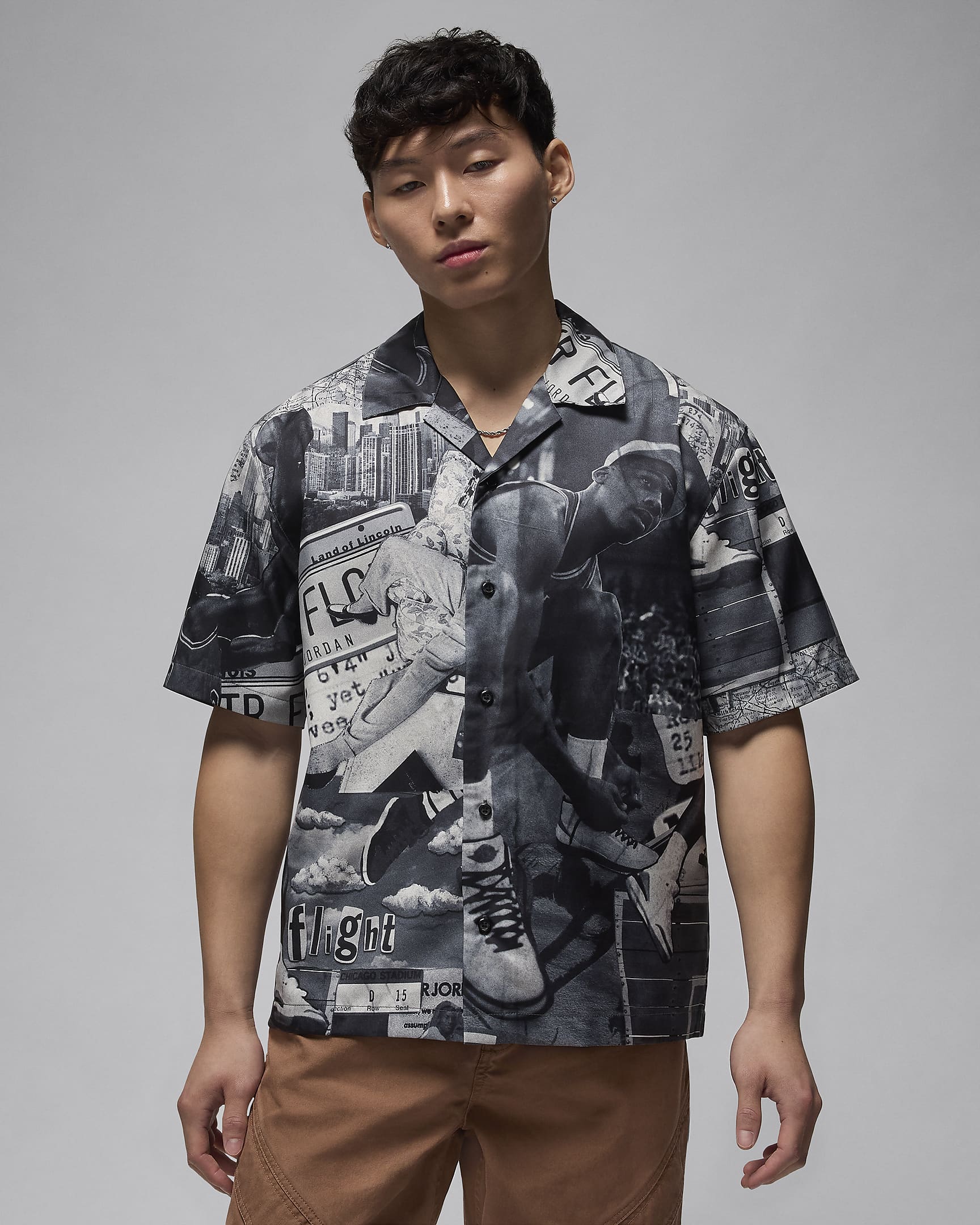 Jordan Essentials Men's Printed Camp Top - Sail/Black