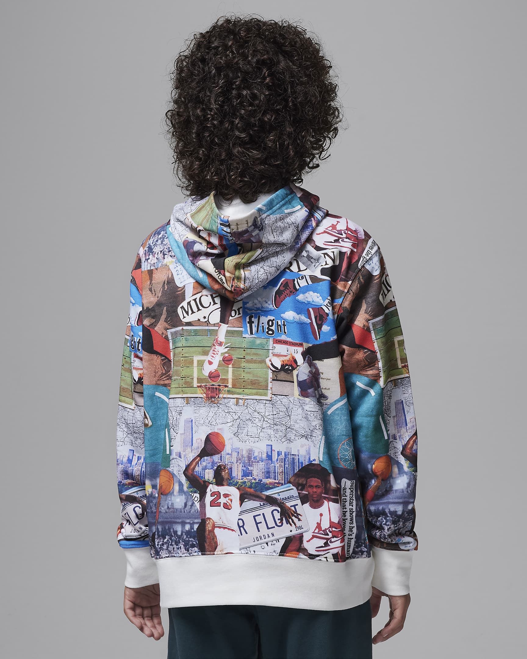 Jordan MJ Brooklyn Big Kids' Printed French Terry Pullover Hoodie - Sail