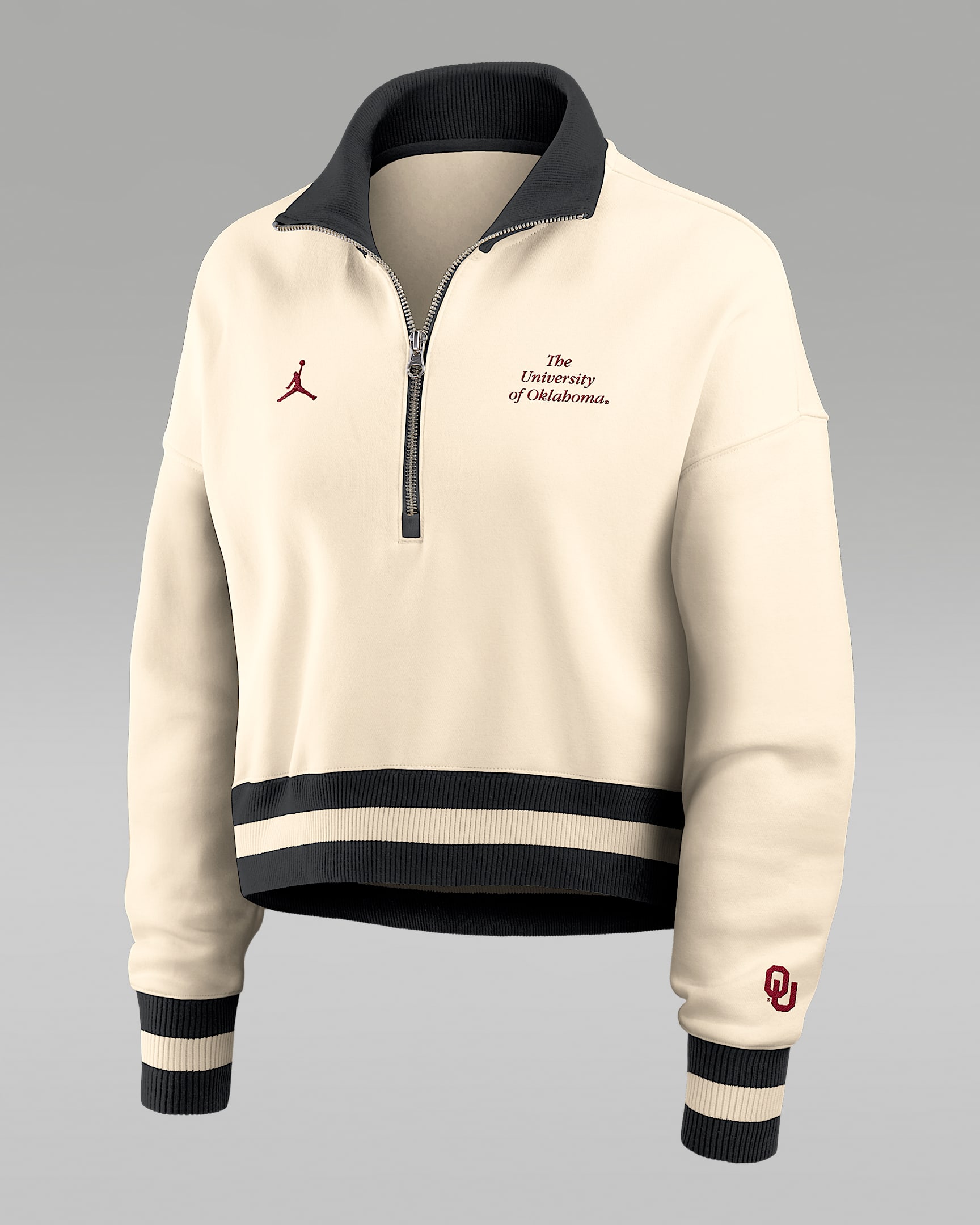 Oklahoma Legacy Women's Jordan Brand College Cropped 1/4-Zip Crew - Tan/Beige