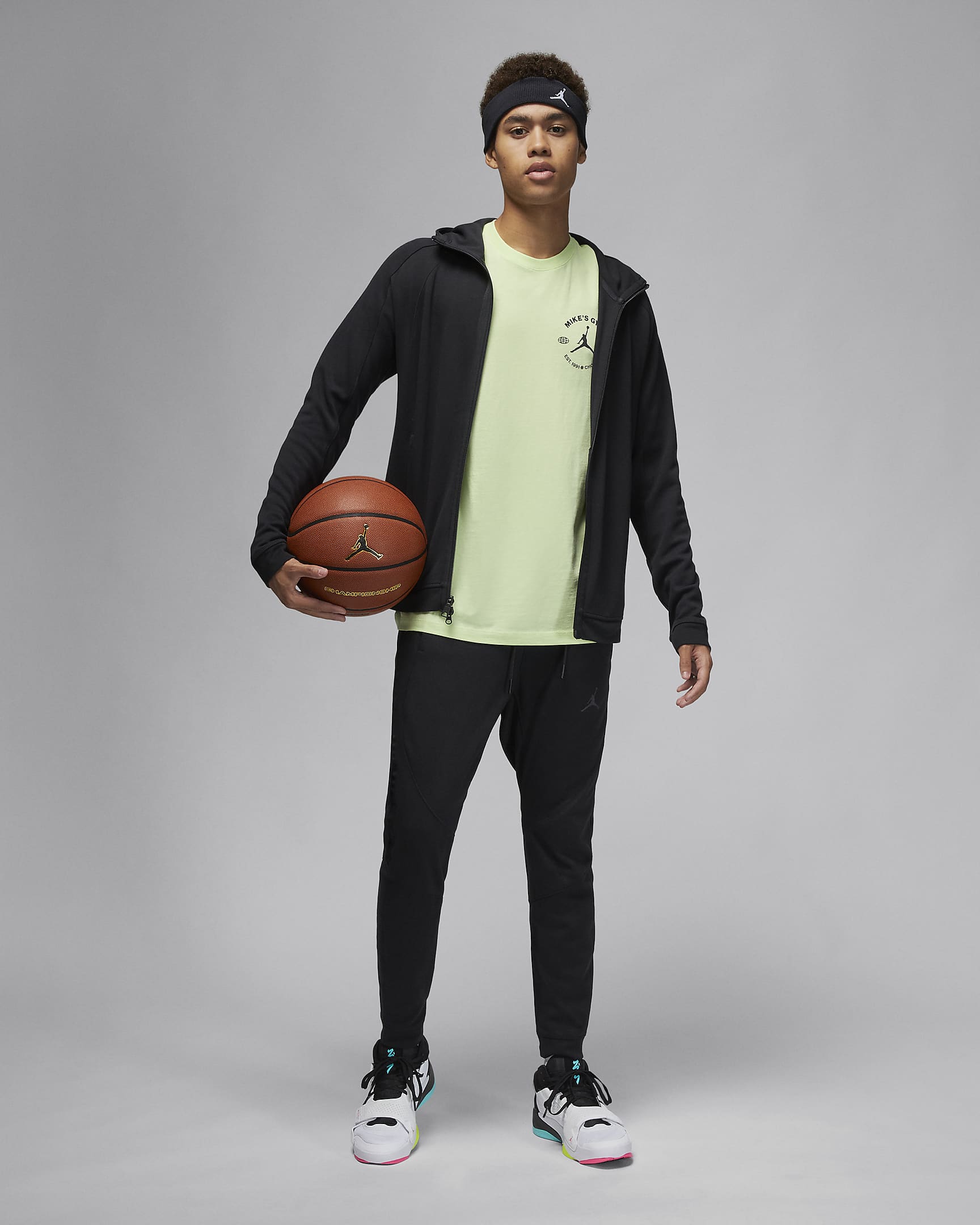 Fleecehuvtröja Air Jordan Dri-FIT Sport med hel dragkedja för män - Svart/Svart