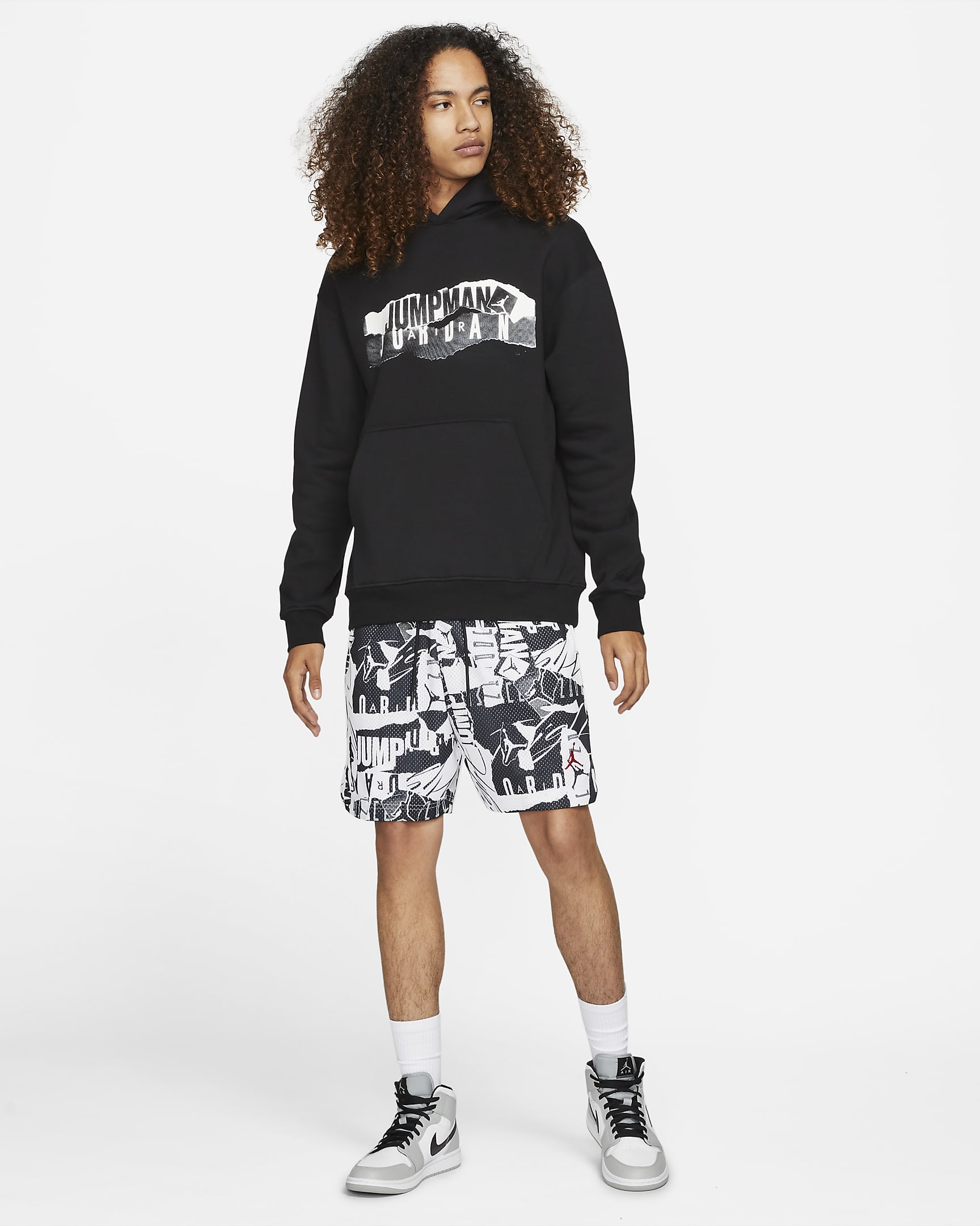 Jordan Essential Men's Fleece Graphic Hoodie - Black/White/White