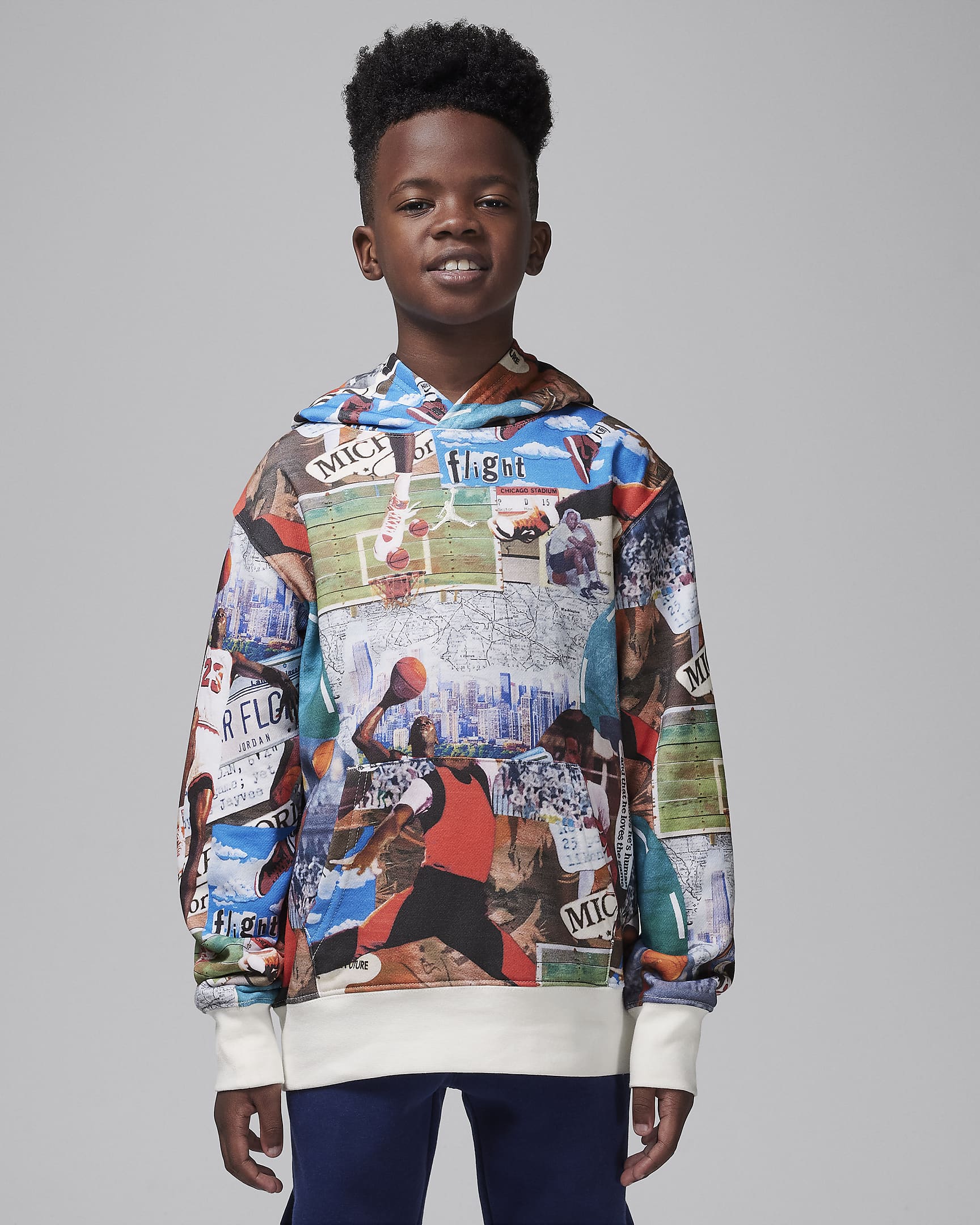 Jordan MJ Brooklyn Big Kids' Printed Fleece Pullover Hoodie - Sail