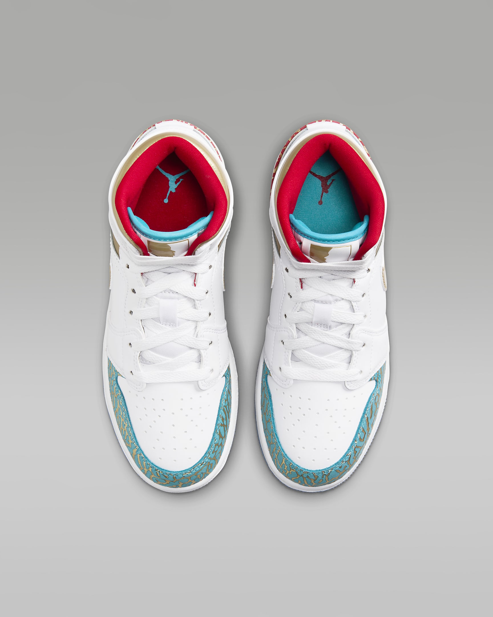 Air Jordan 1 Mid Sneaker School Older Kids' Shoes - White/University Red/Blue Lightning/Metallic Gold