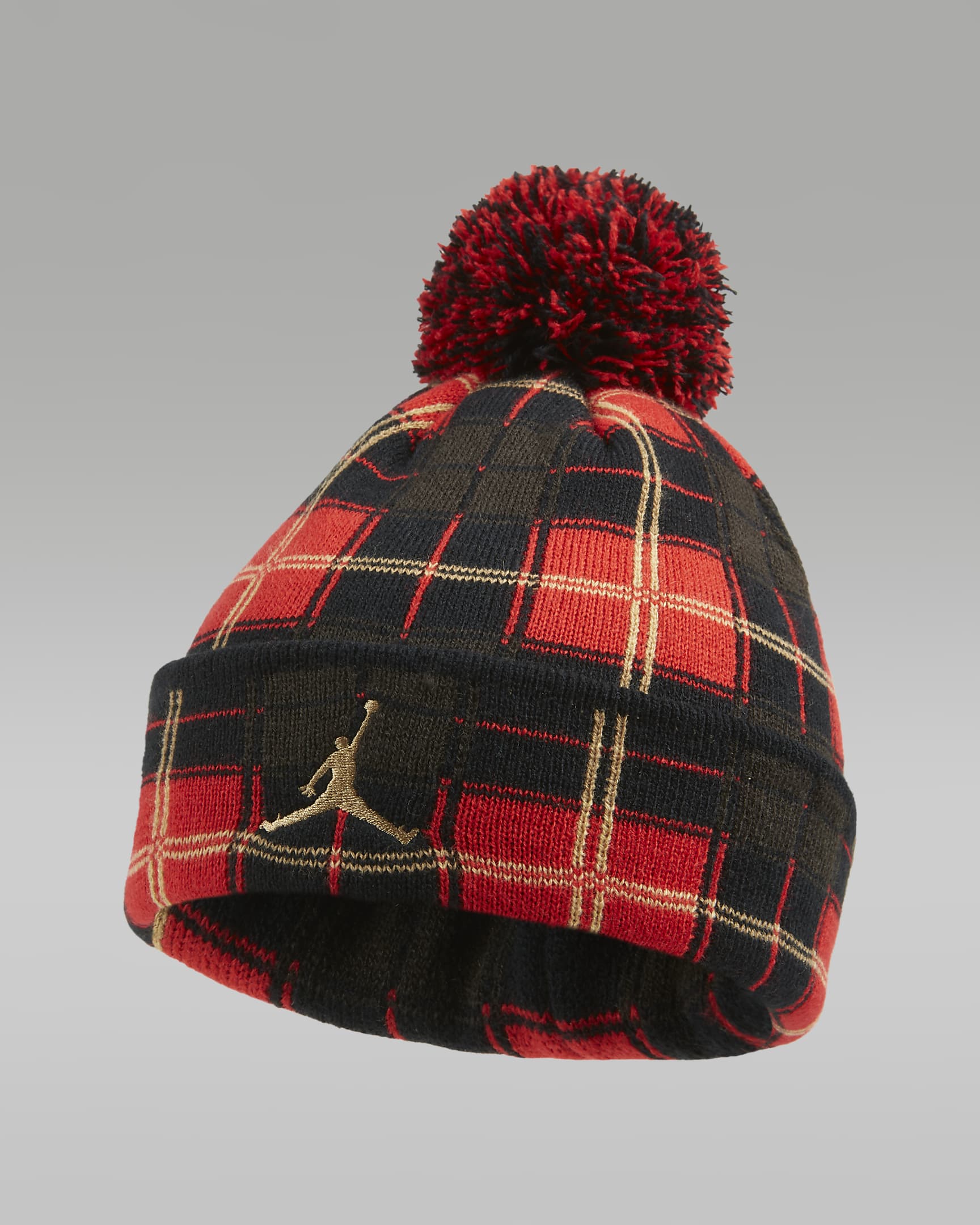 Jordan Plaid Pom Beanie Big Kids' Hat - Black