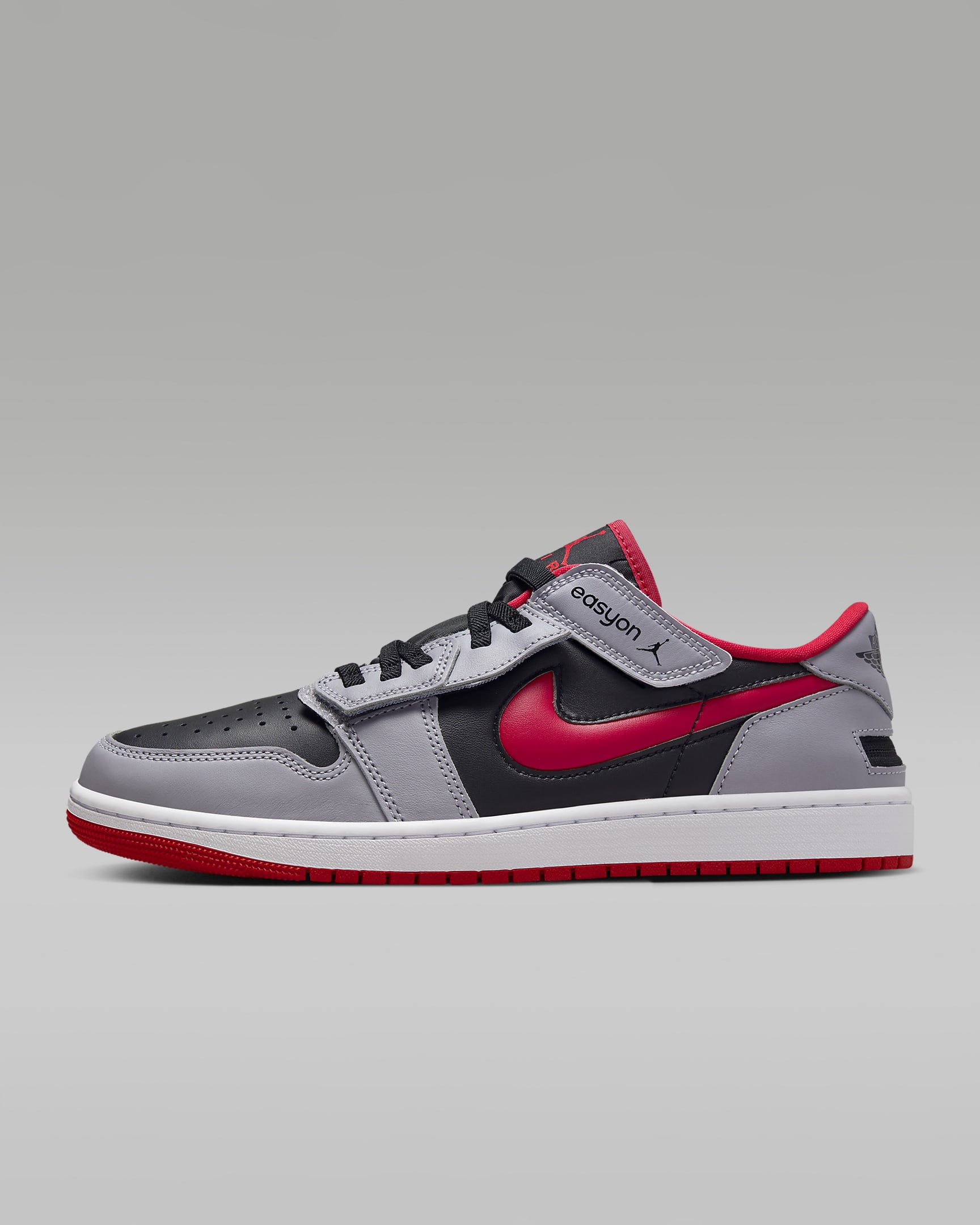 Air Jordan 1 Low FlyEase Men's Easy On/Off Shoes - Black/Cement Grey/White/Fire Red