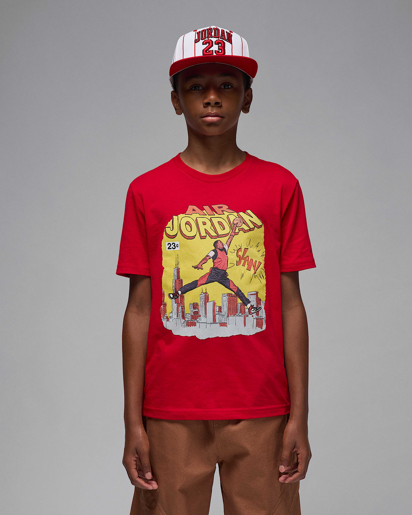 Playera Comic Slam Jordan para niños talla grande - Rojo gimnasio