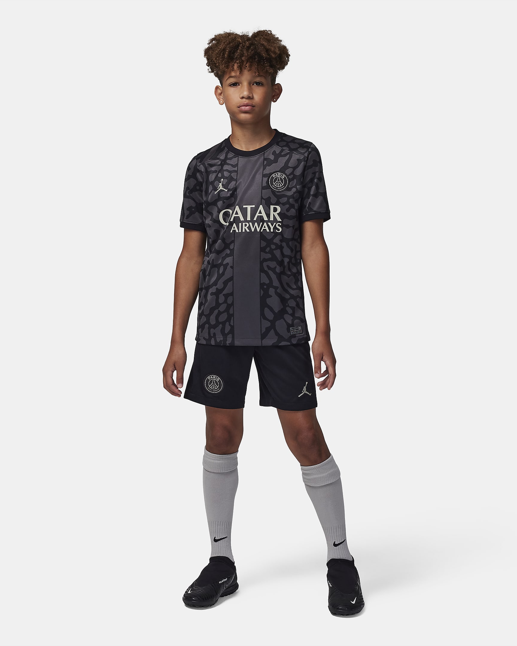 Camisola de futebol Jordan Dri-FIT do terceiro equipamento Stadium Paris Saint-Germain 2023/24 Júnior - Anthracite/Preto/Stone