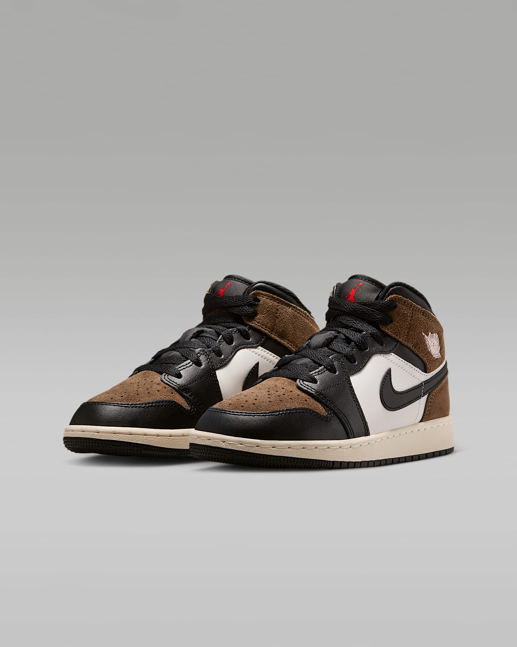 Air Jordan 1 Mid Big Kids' Shoes - Black/Palomino/University Red/Phantom