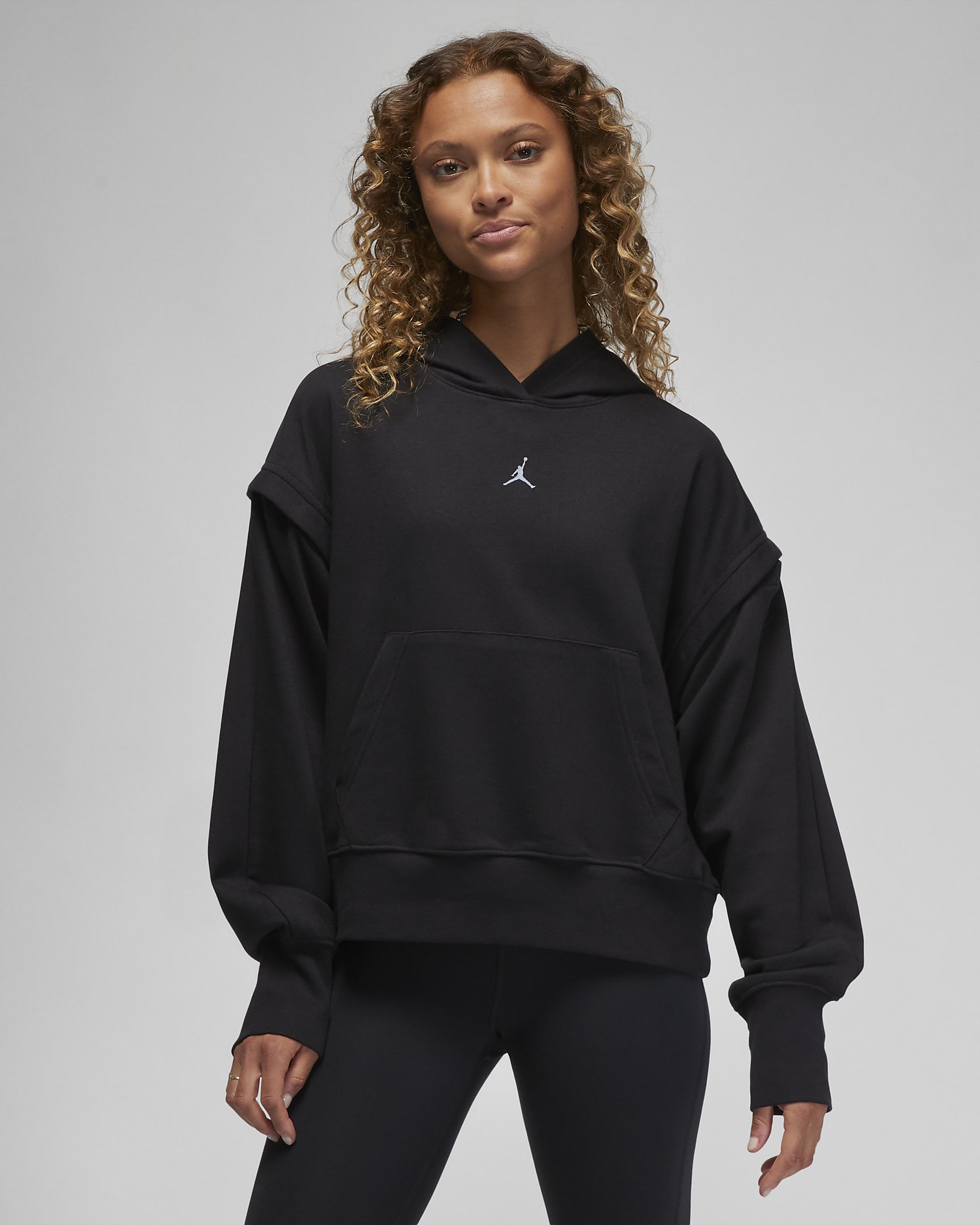 Hoodie de lã cardada Jordan Sport para mulher - Preto/Stealth