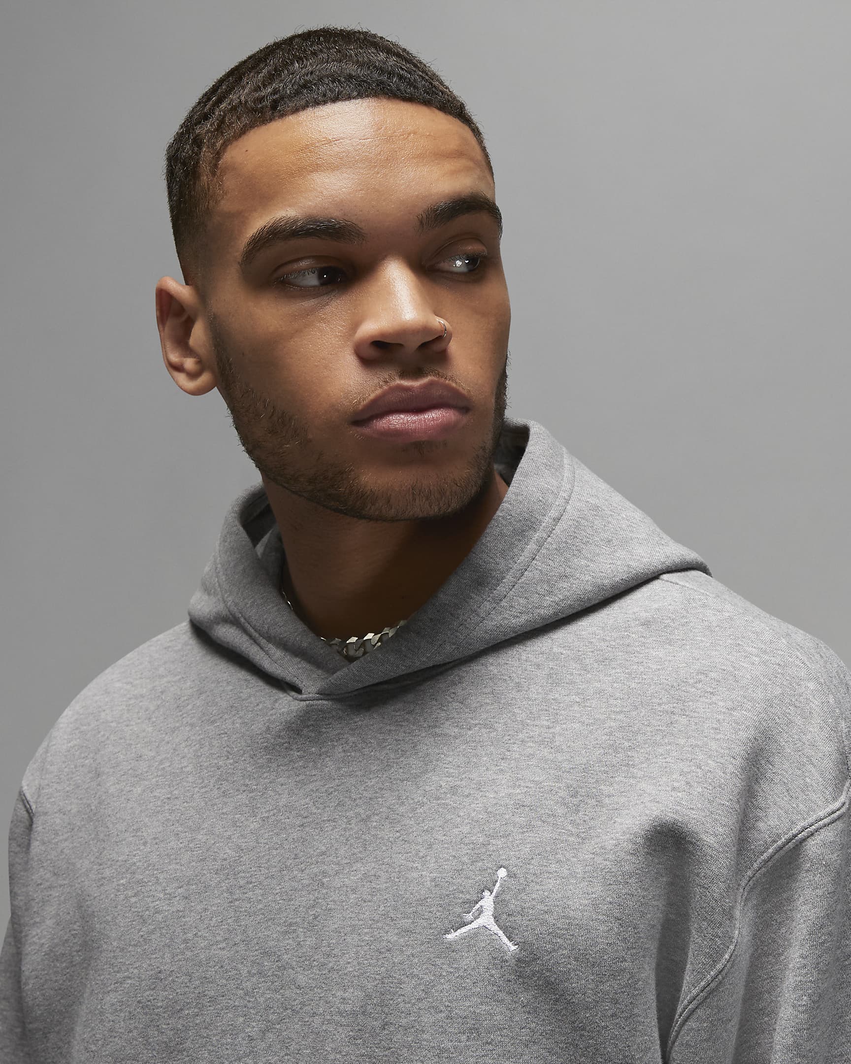 Sweat à capuche imprimé Jordan Brooklyn Fleece pour homme - Carbon Heather/Blanc