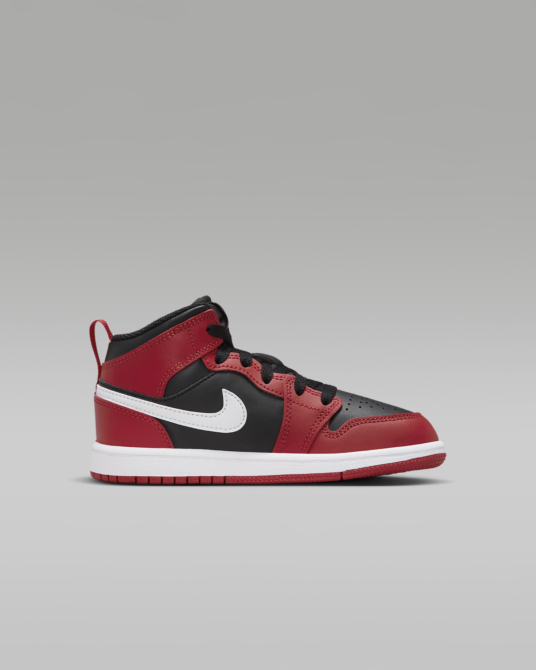 Jordan 1 Mid Younger Kids' Shoes - Black/Gym Red/White