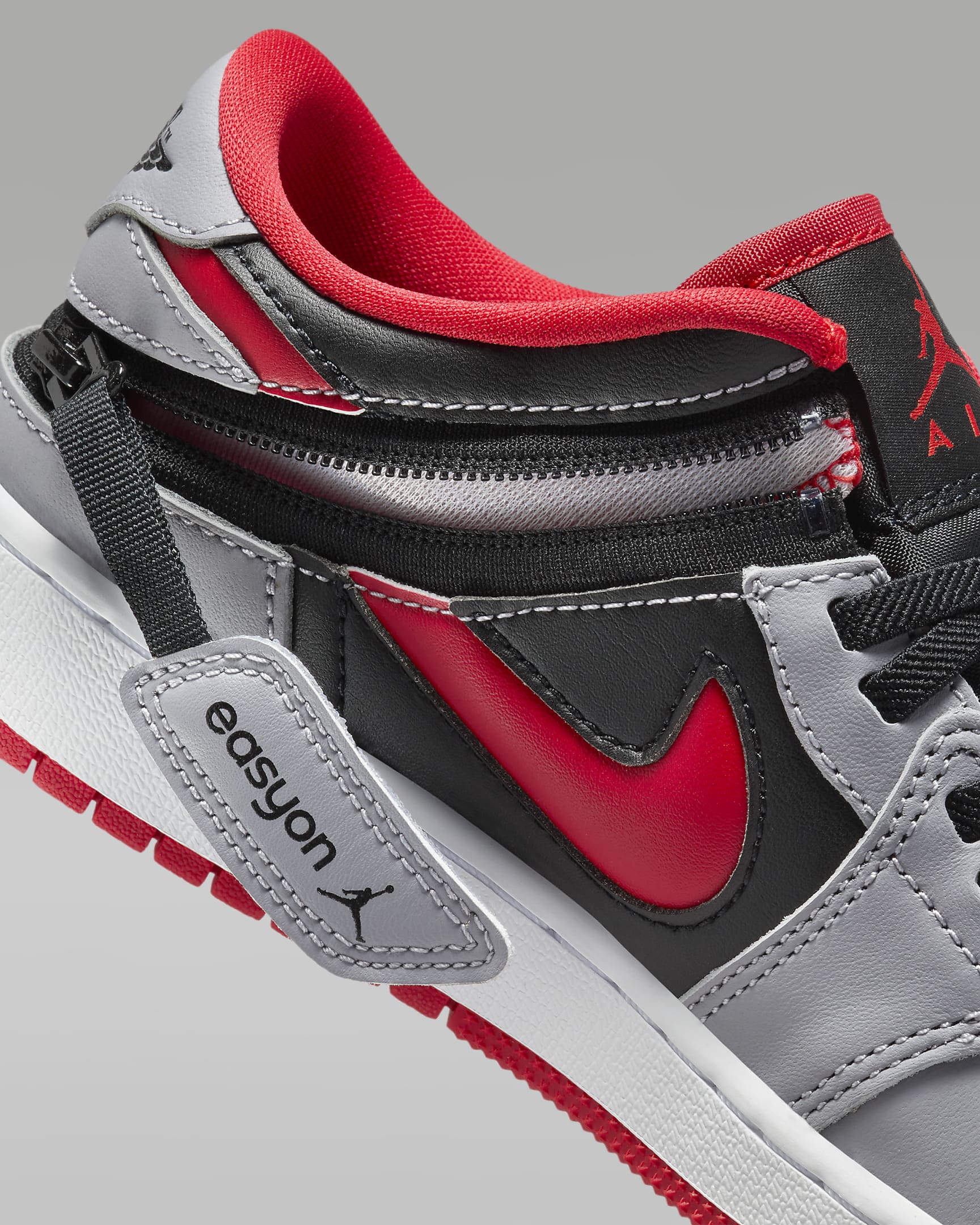 Air Jordan 1 Low FlyEase Older Kids' Shoes - Black/Cement Grey/White/Fire Red