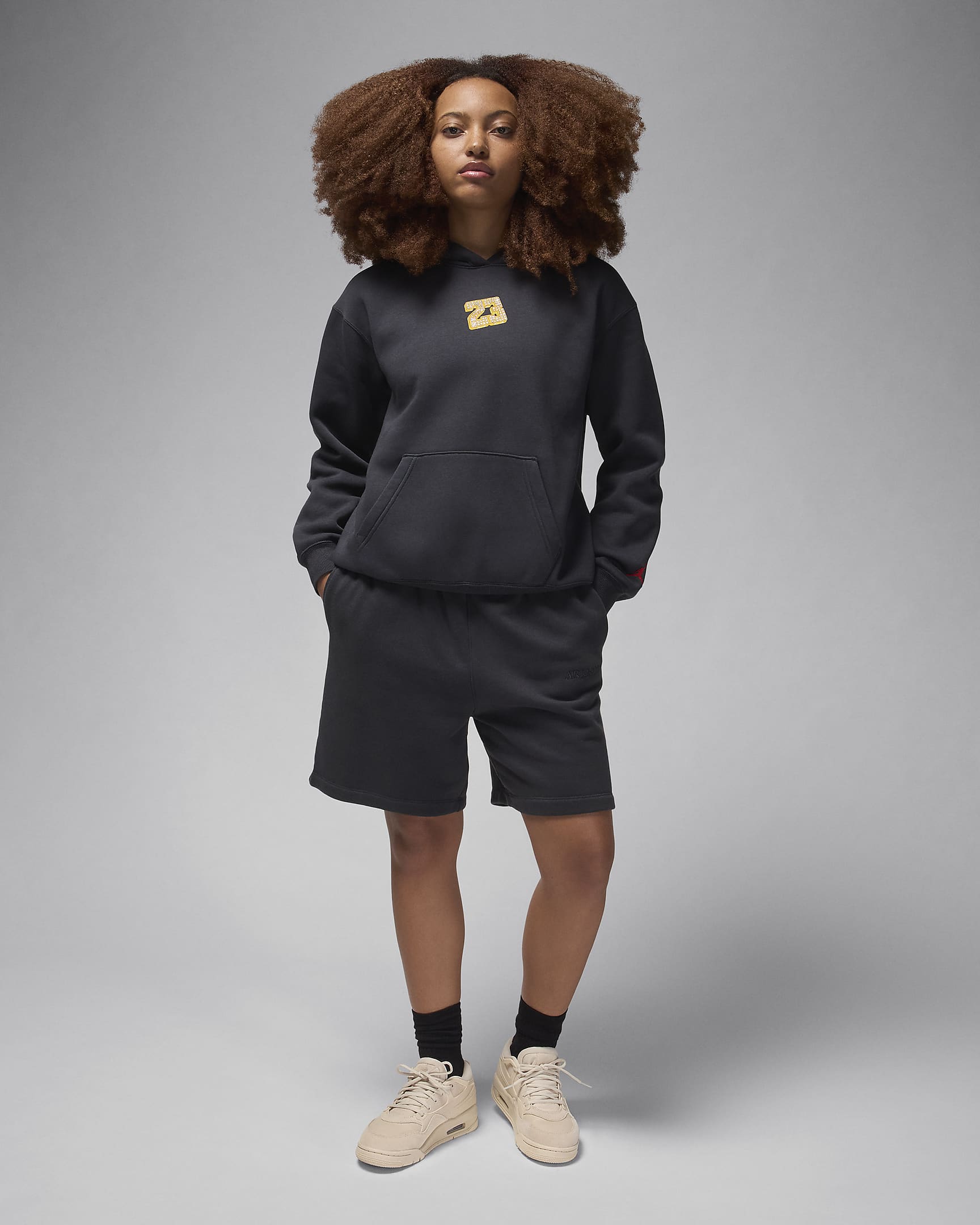 Jordan Brooklyn Fleece Women's Pullover Hoodie - Off Noir/Gym Red