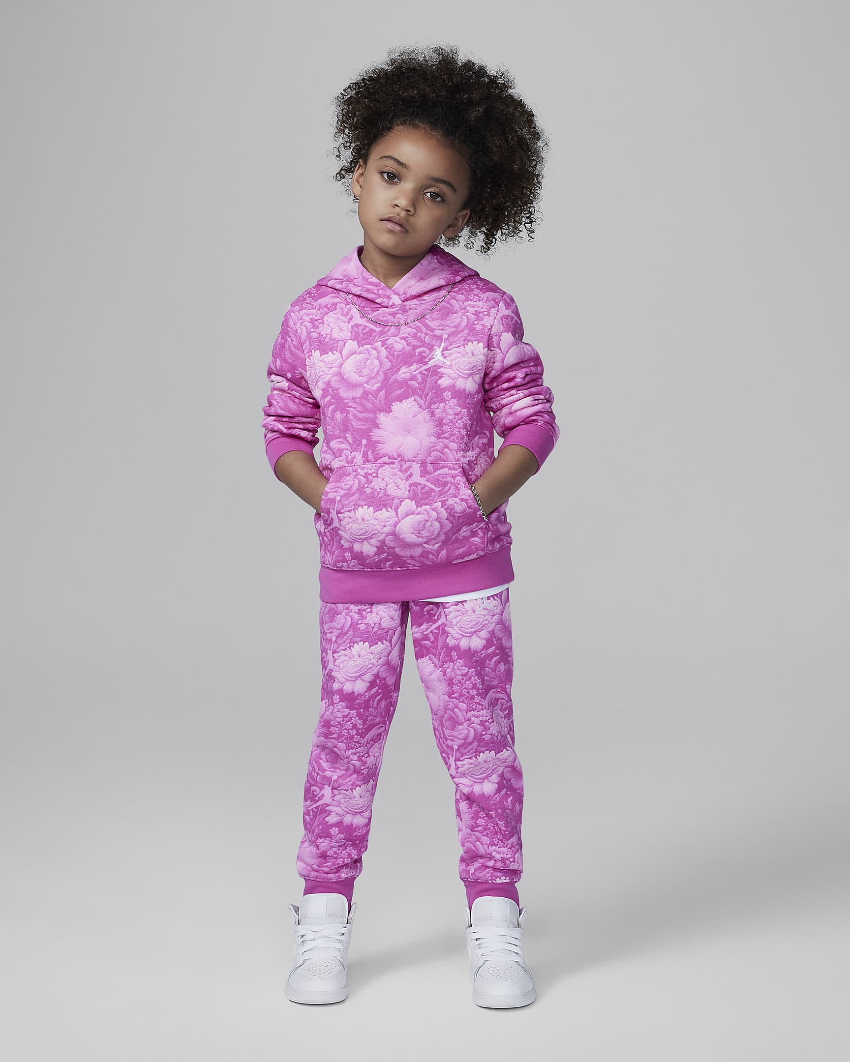 Jordan Brooklyn Essentials Little Kids' 2-Piece Floral Printed Pullover Set - Fire Pink