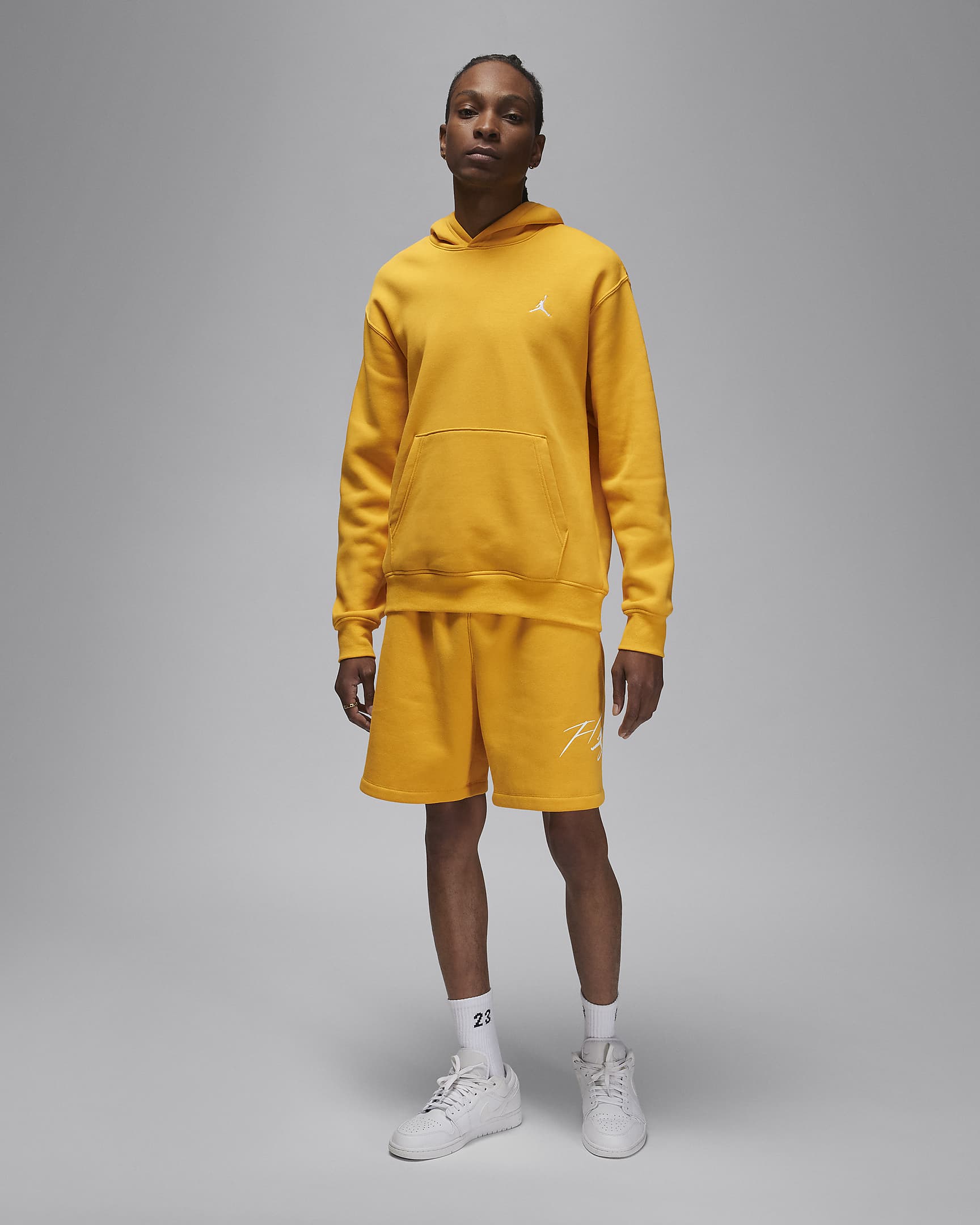 Felpa pullover con cappuccio e stampa Jordan Brooklyn Fleece – Uomo - Yellow Ochre/Bianco