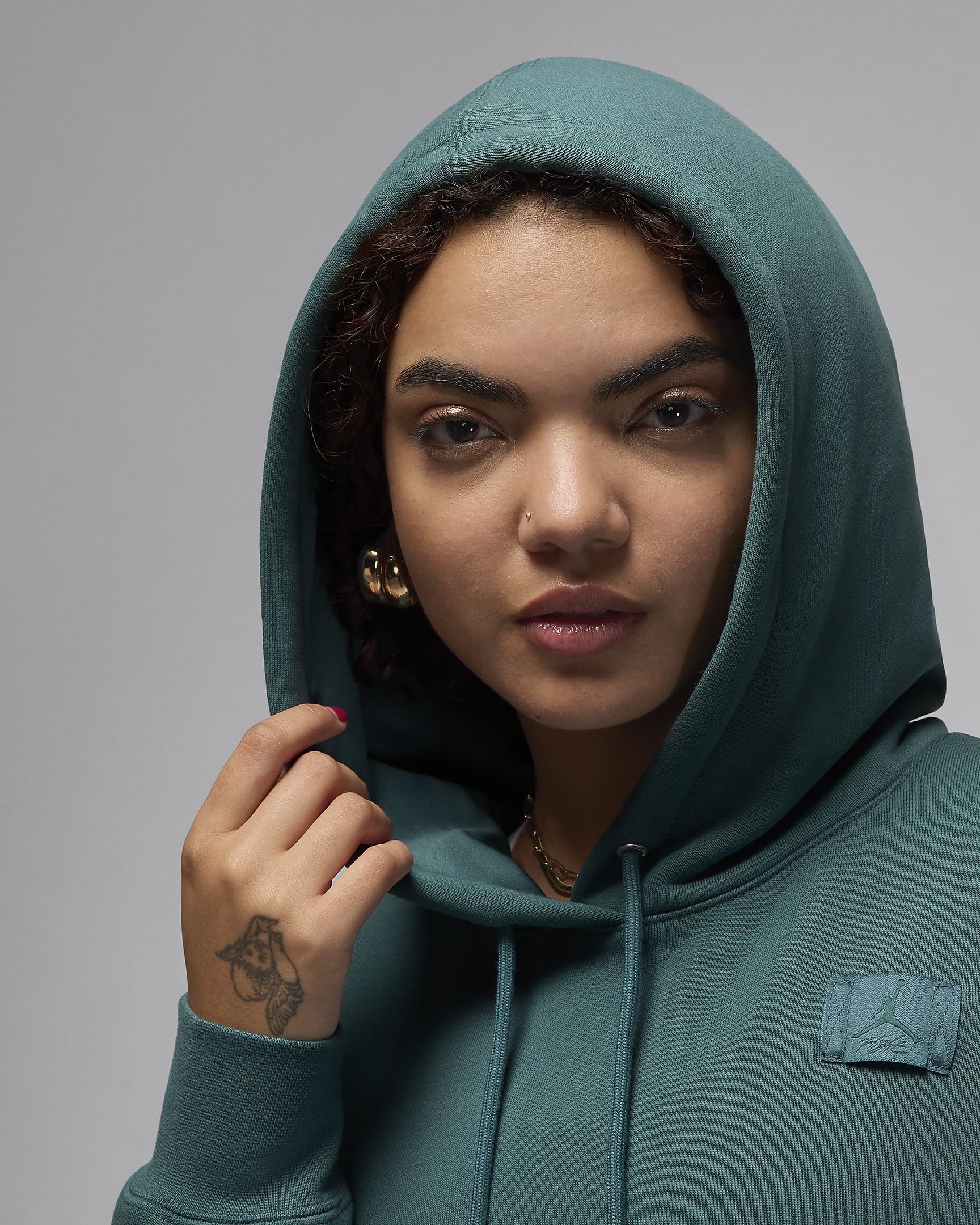 Sudadera con gorro sin cierre forrado de satén para mujer Jordan Flight Fleece - Verde oxidado