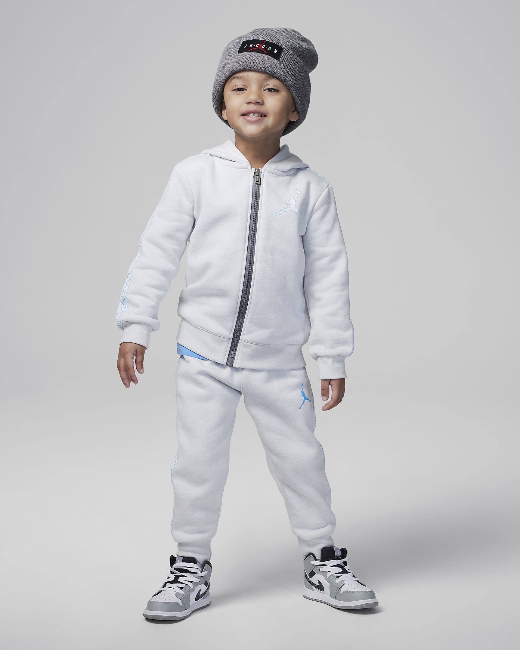 Conjunto de sudadera con gorro de cierre completo infantil Jordan MJ Flight MVP - Platino jaspeado