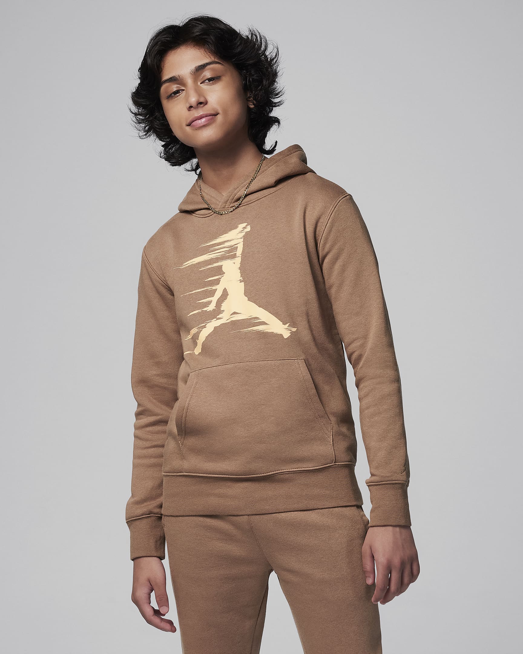 Jordan MJ Flight MVP Big Kids' Fleece Pullover Hoodie - Archaeo Brown