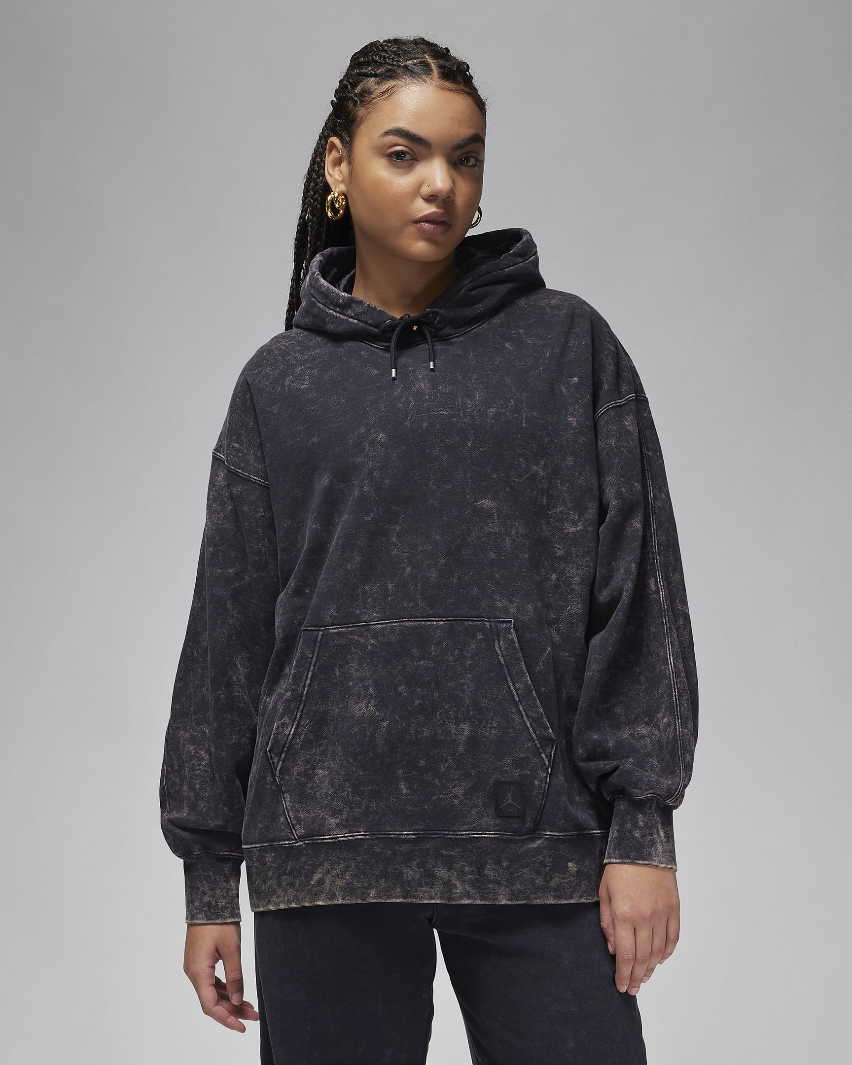 Jordan Flight Fleece Sudadera con capucha con efecto lavado y forro de satén - Mujer - Negro