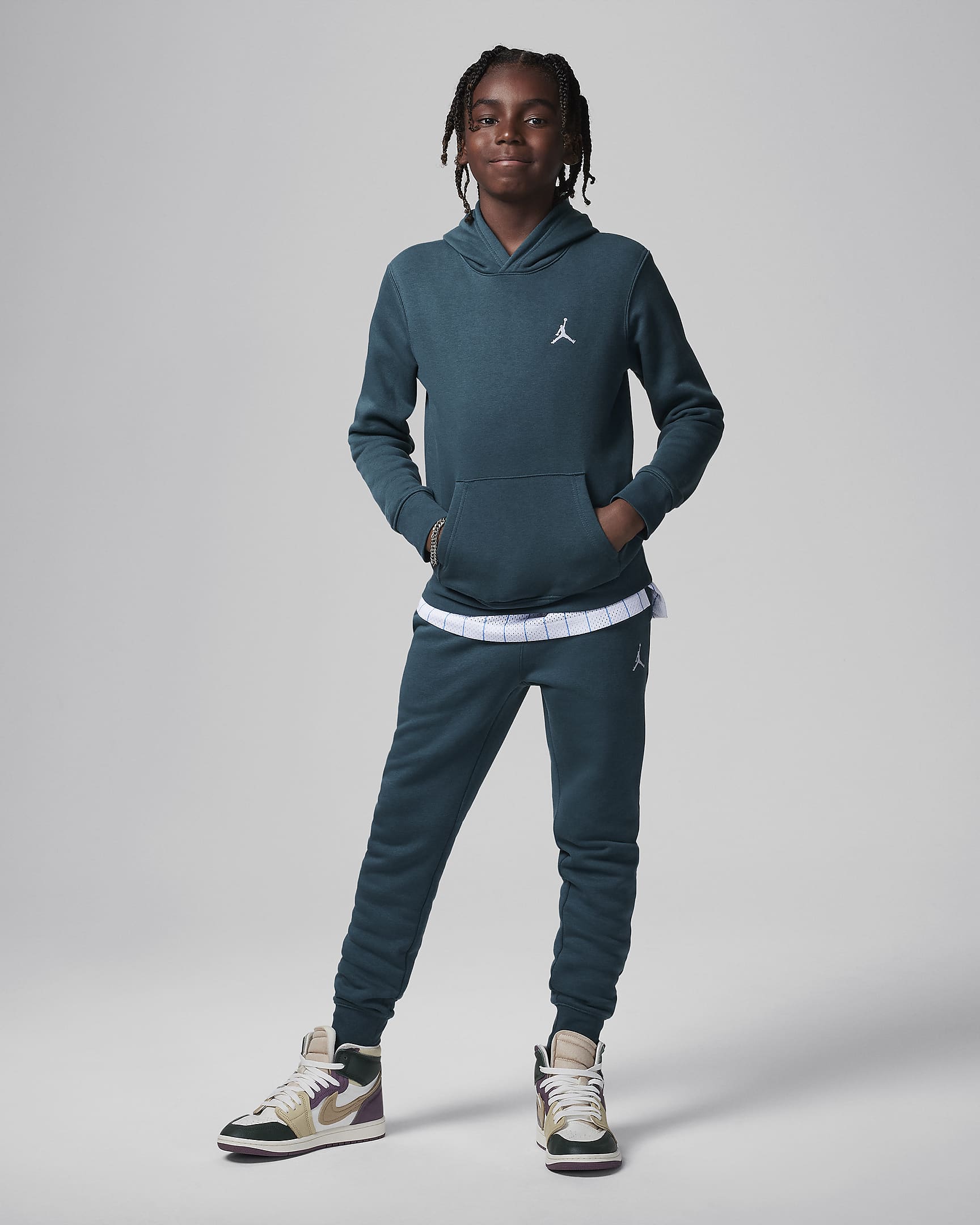 Jordan MJ Brooklyn Older Kids' Fleece Pullover Hoodie - Oxidised Green