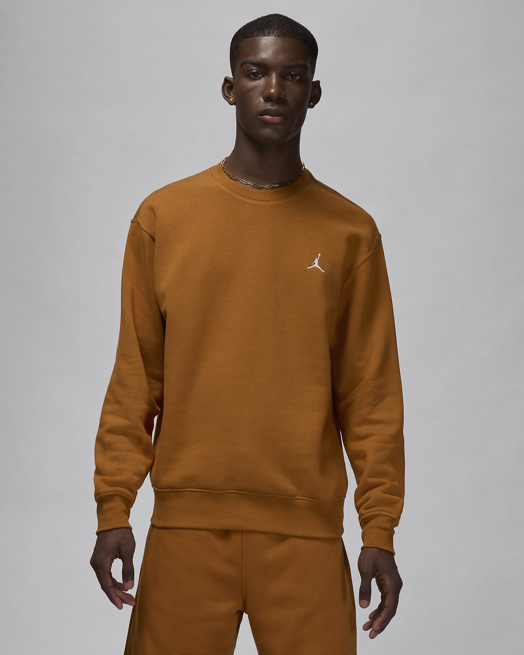 Jordan Brooklyn Fleece Sıfır Yaka Erkek Sweatshirt'ü - Desert Bronze/Beyaz