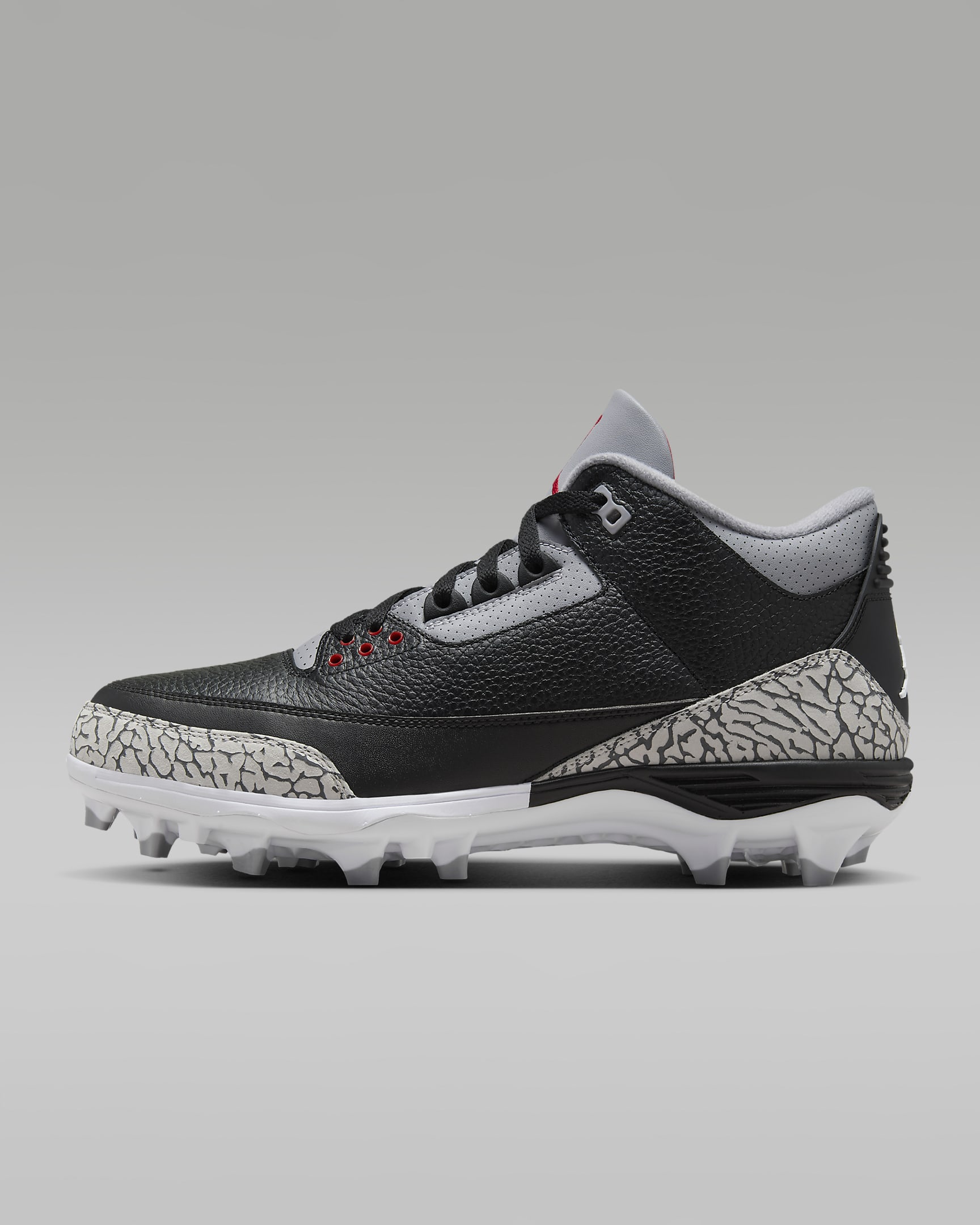 Jordan 3 Mid TD Men's Football Cleats - Black/Cement Grey/White/Fire Red