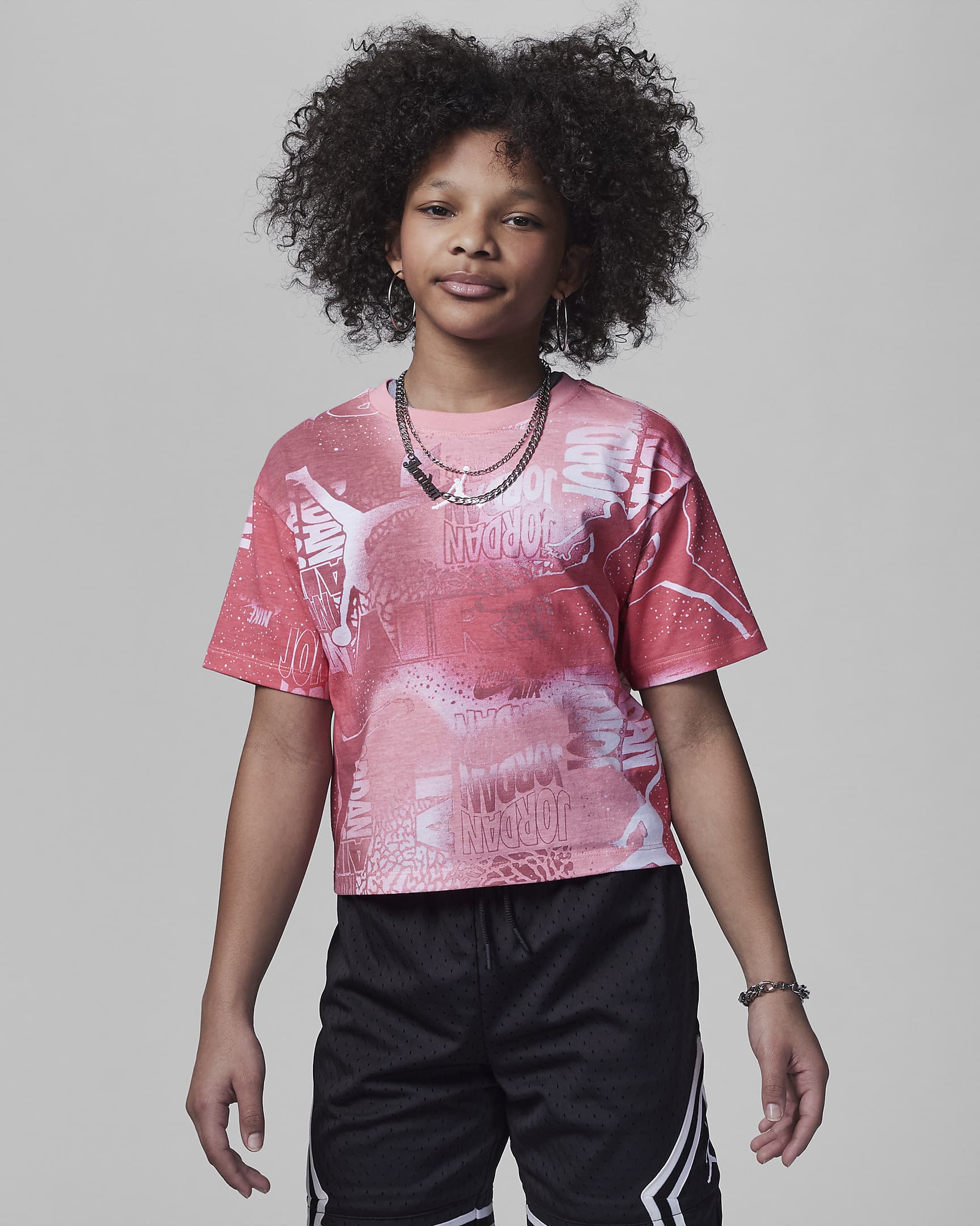 ジョーダン エッセンシャル ニュー ウェーブ オールオーバー プリント Tシャツ ジュニア (ガールズ) Tシャツ - コーラルチョーク