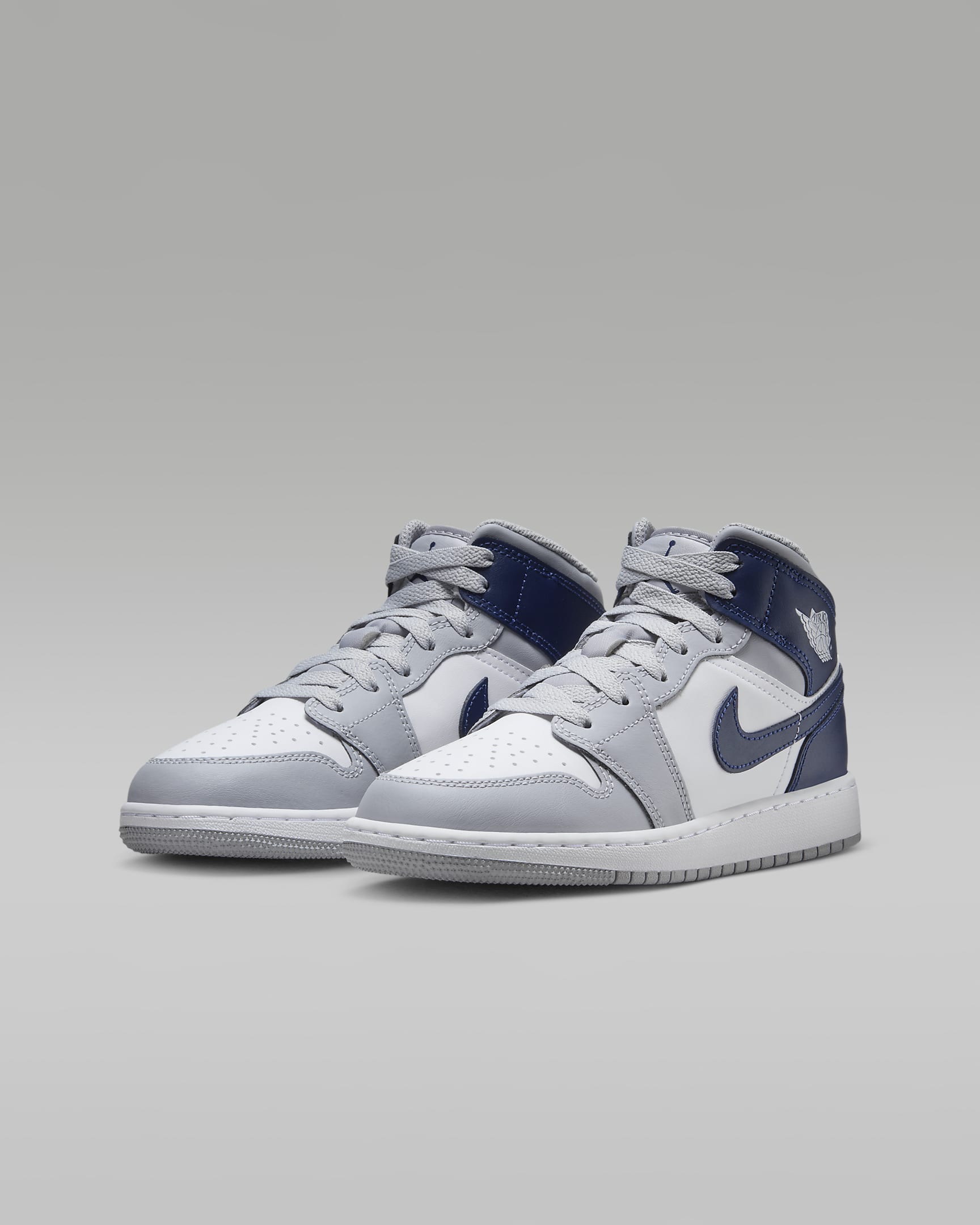 Air Jordan 1 Mid sko til store barn - Hvit/Wolf Grey/Midnight Navy