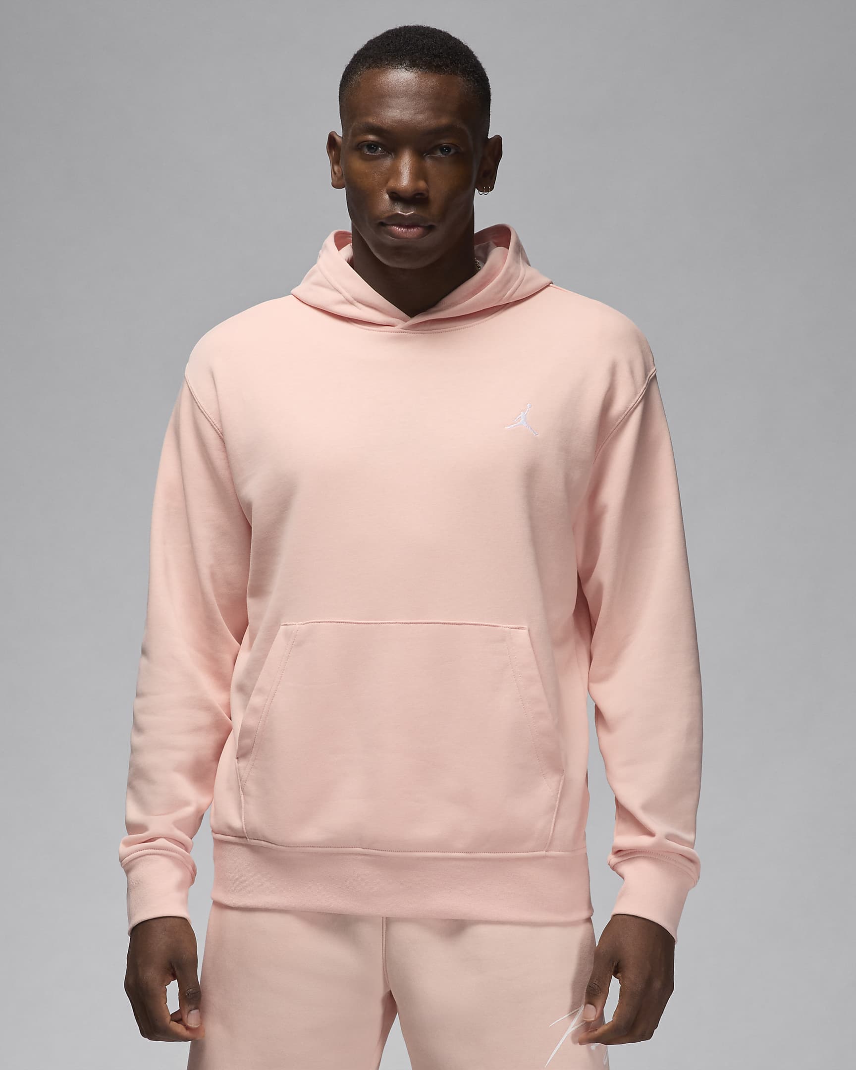 Huvtröja Jordan Essentials i loopback-fleece för män - Legend Pink/Vit